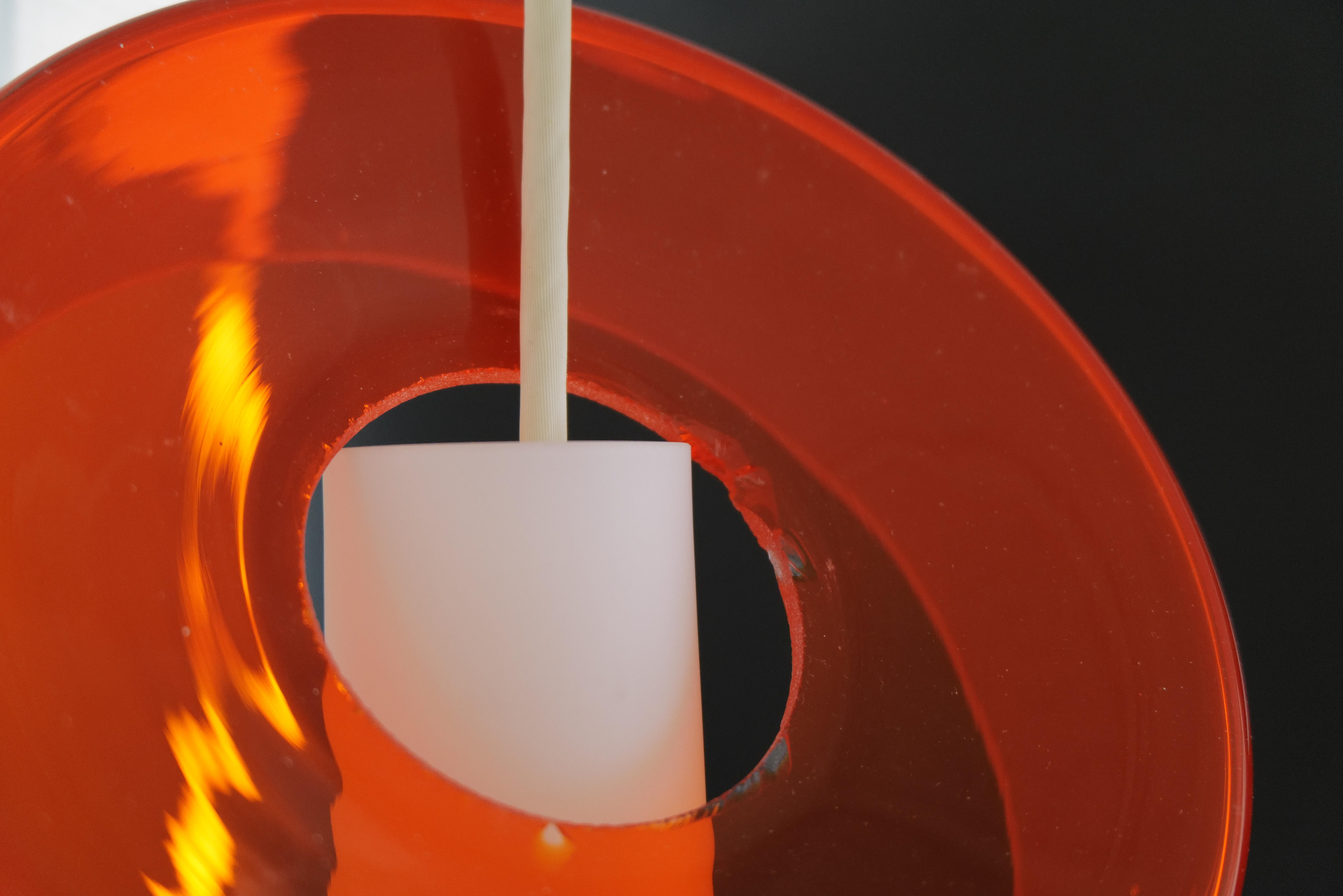Pair of Mid-Century Opaline and Orange Glass Pendant Lights For Sale 4