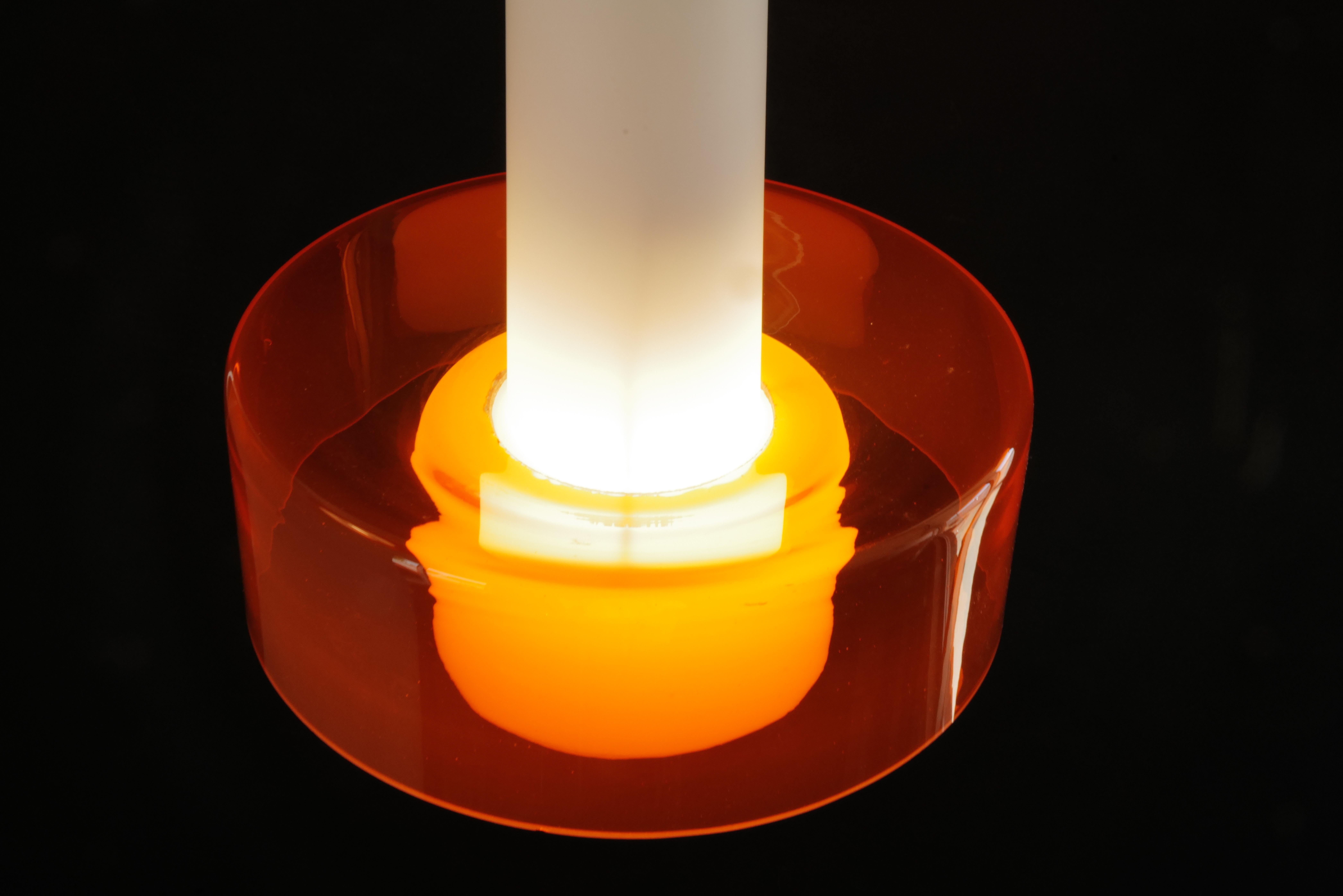 Pair of Mid-Century Opaline and Orange Glass Pendant Lights For Sale 5