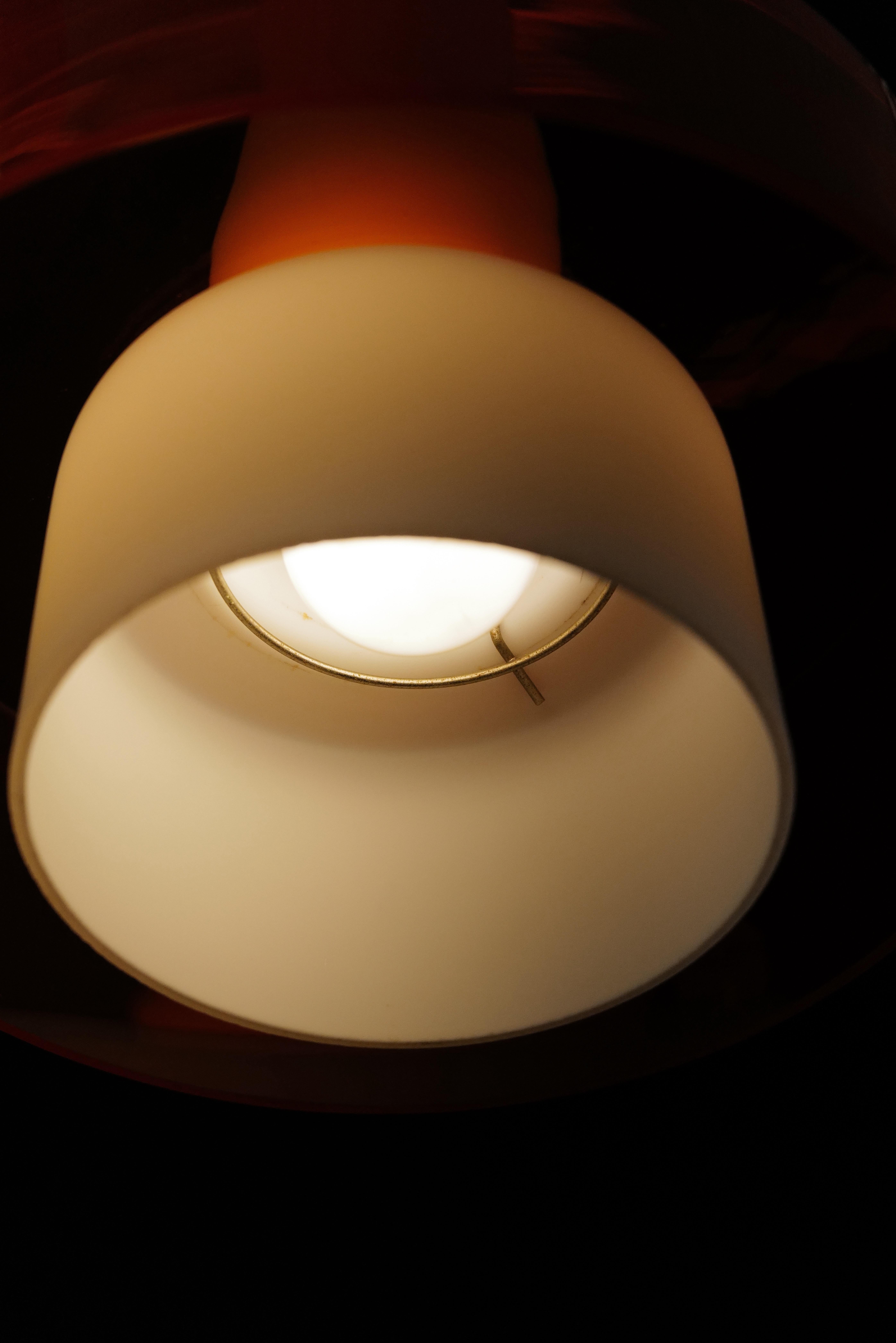 Pair of Mid-Century Opaline and Orange Glass Pendant Lights For Sale 7
