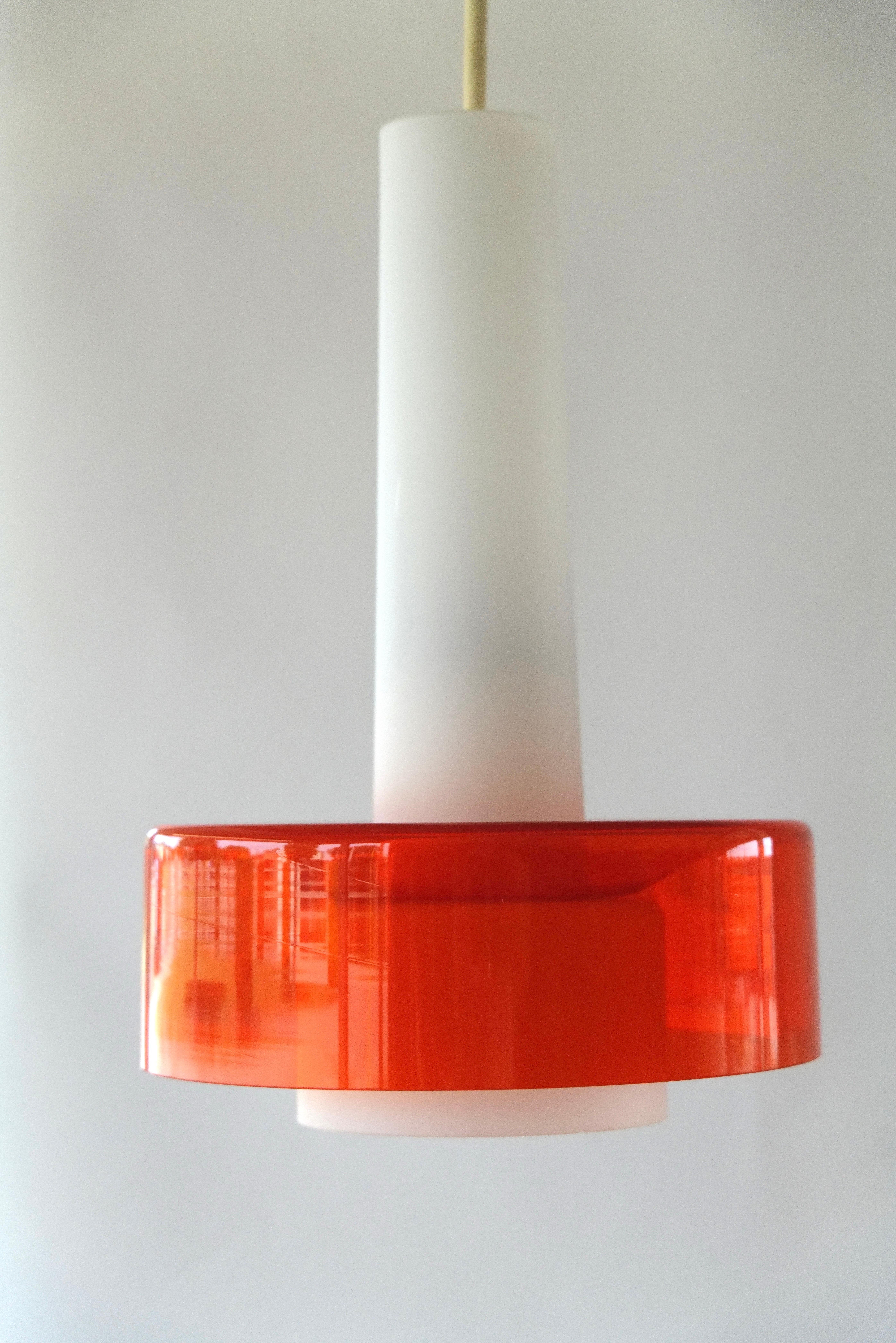 Pair of Mid-Century Opaline and Orange Glass Pendant Lights For Sale 9