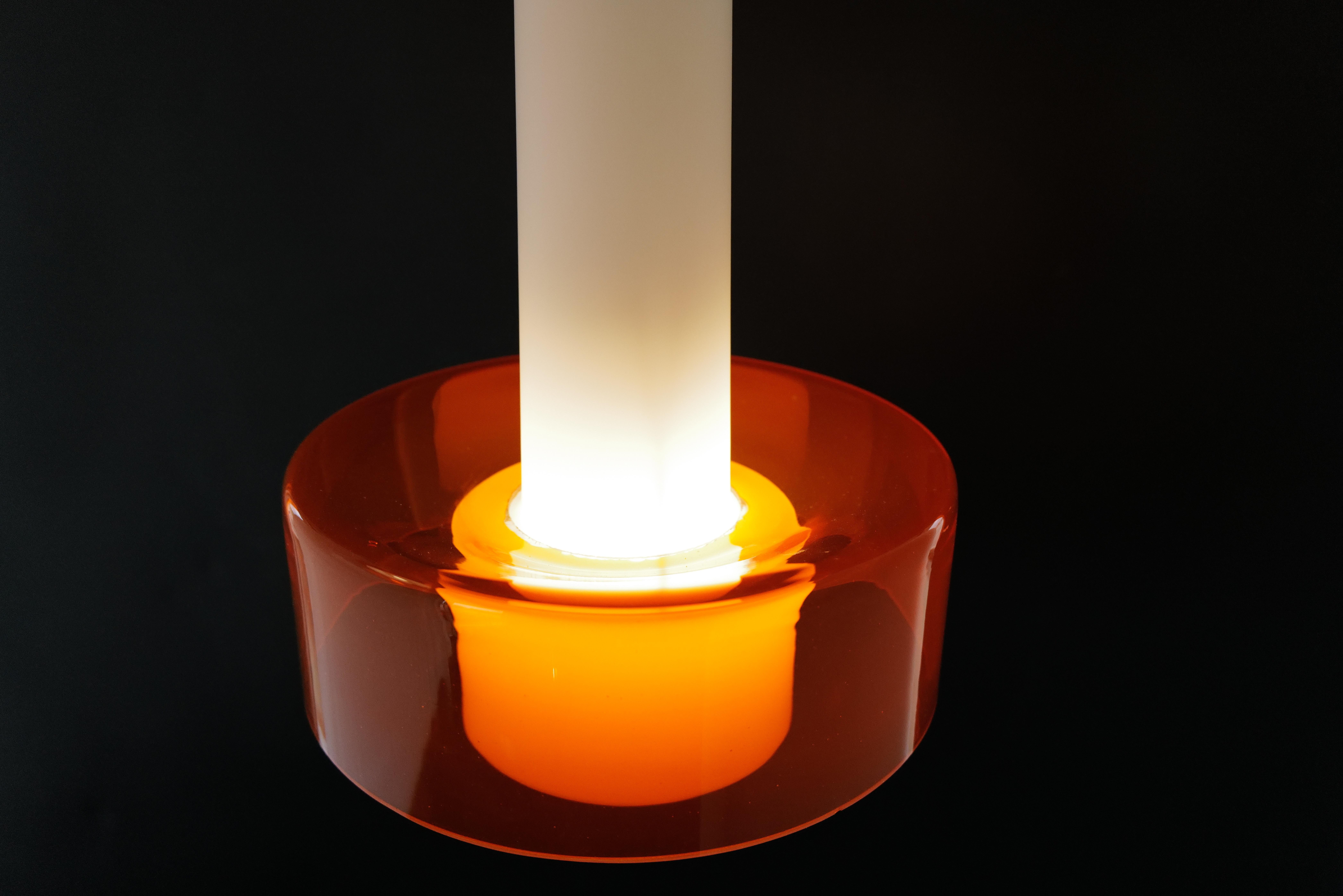 Unknown Pair of Mid-Century Opaline and Orange Glass Pendant Lights For Sale