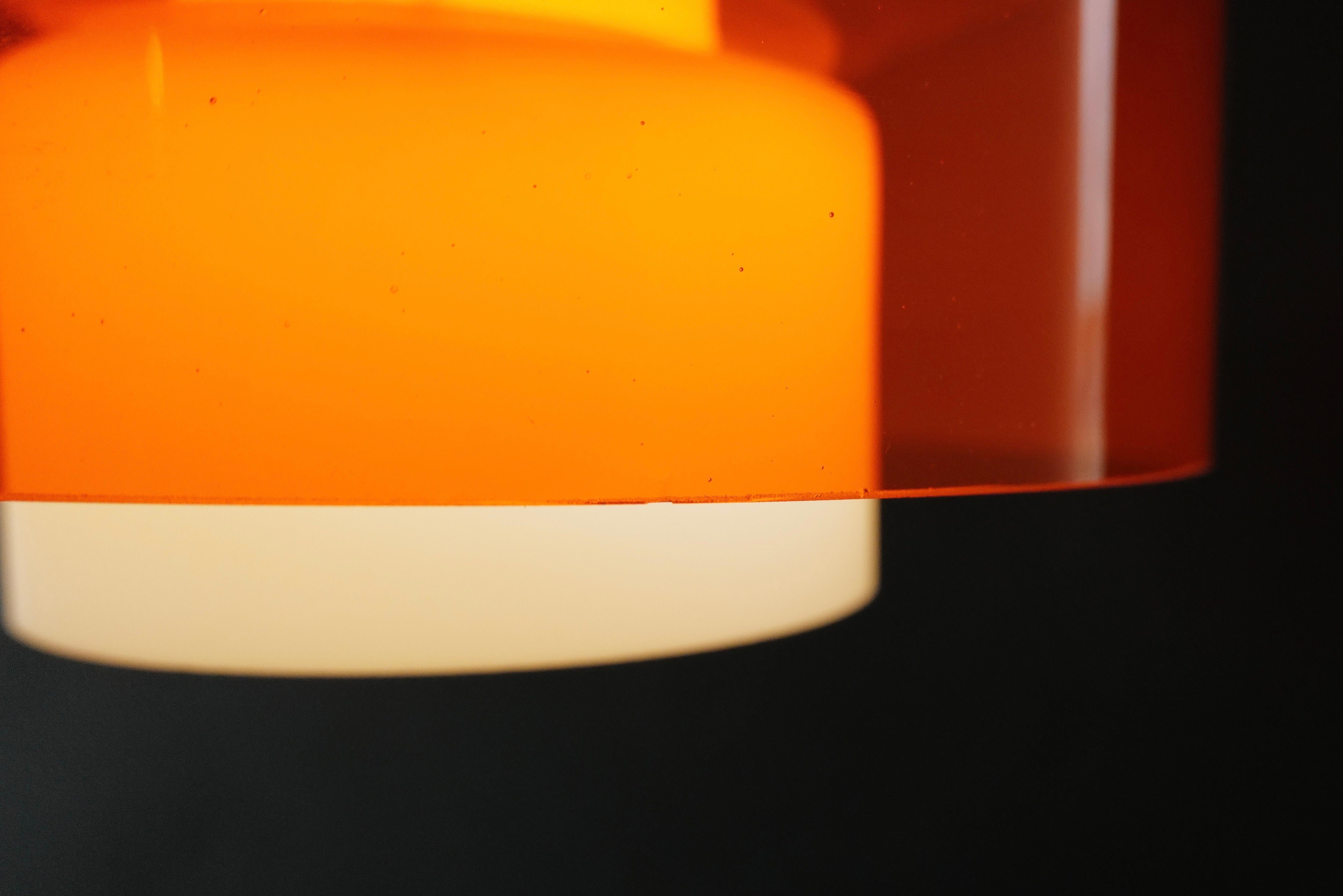 20th Century Pair of Mid-Century Opaline and Orange Glass Pendant Lights For Sale