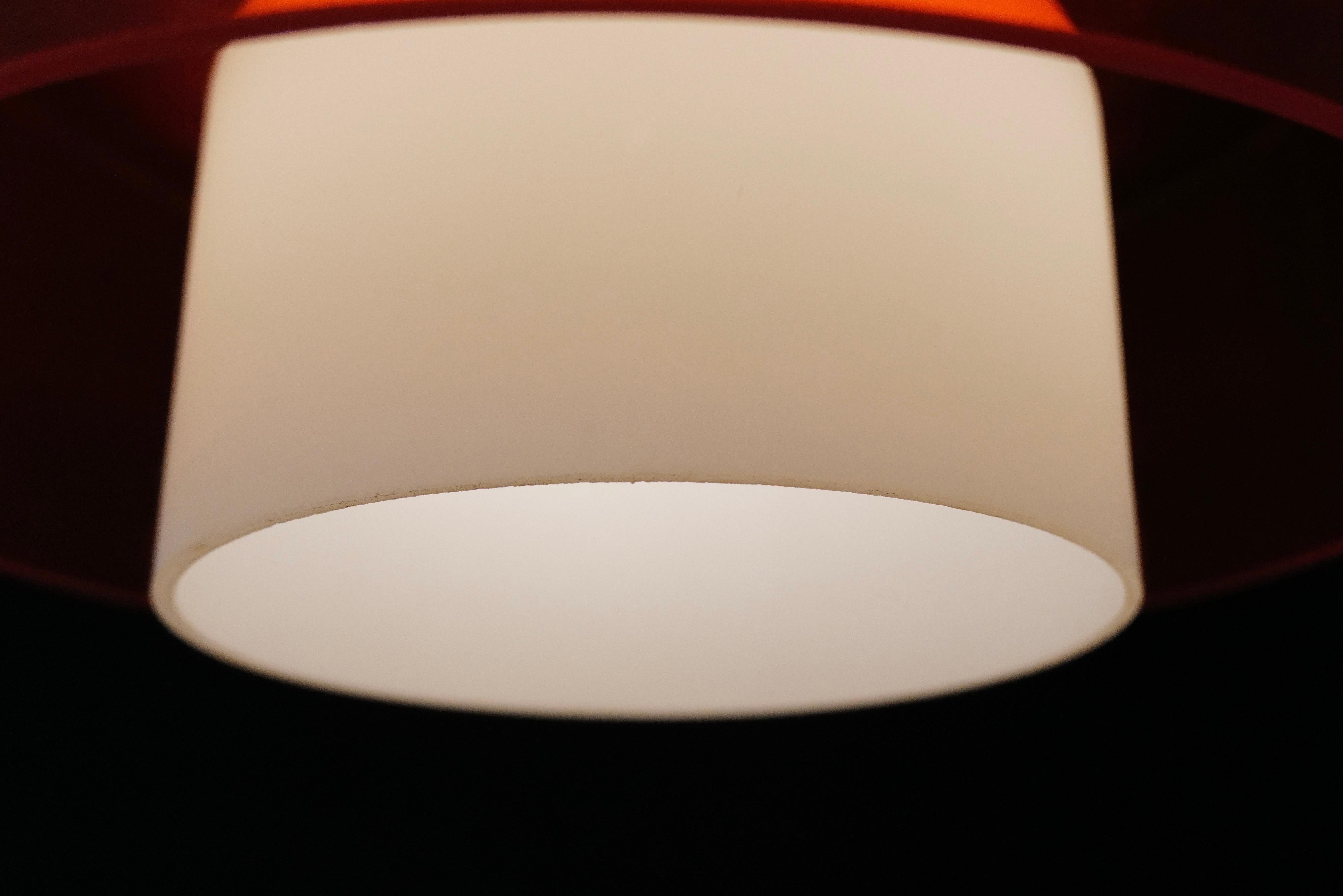 Pair of Mid-Century Opaline and Orange Glass Pendant Lights For Sale 1