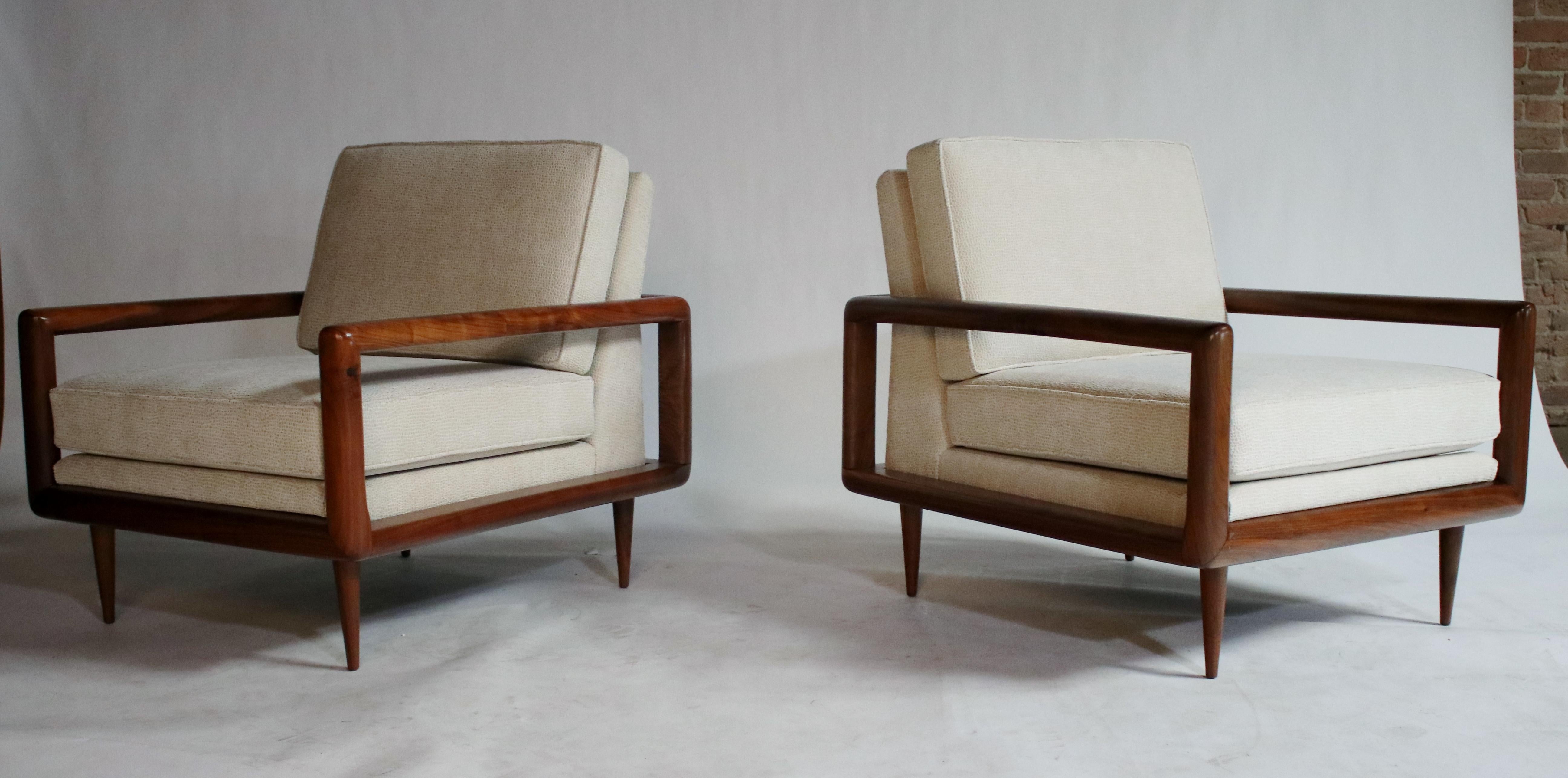 Pair of Midcentury Open Arm Cubed Walnut Lounge Chairs 2