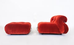 Pair of Midcentury Orange "Soriana" Lounge Chair and Ottoman