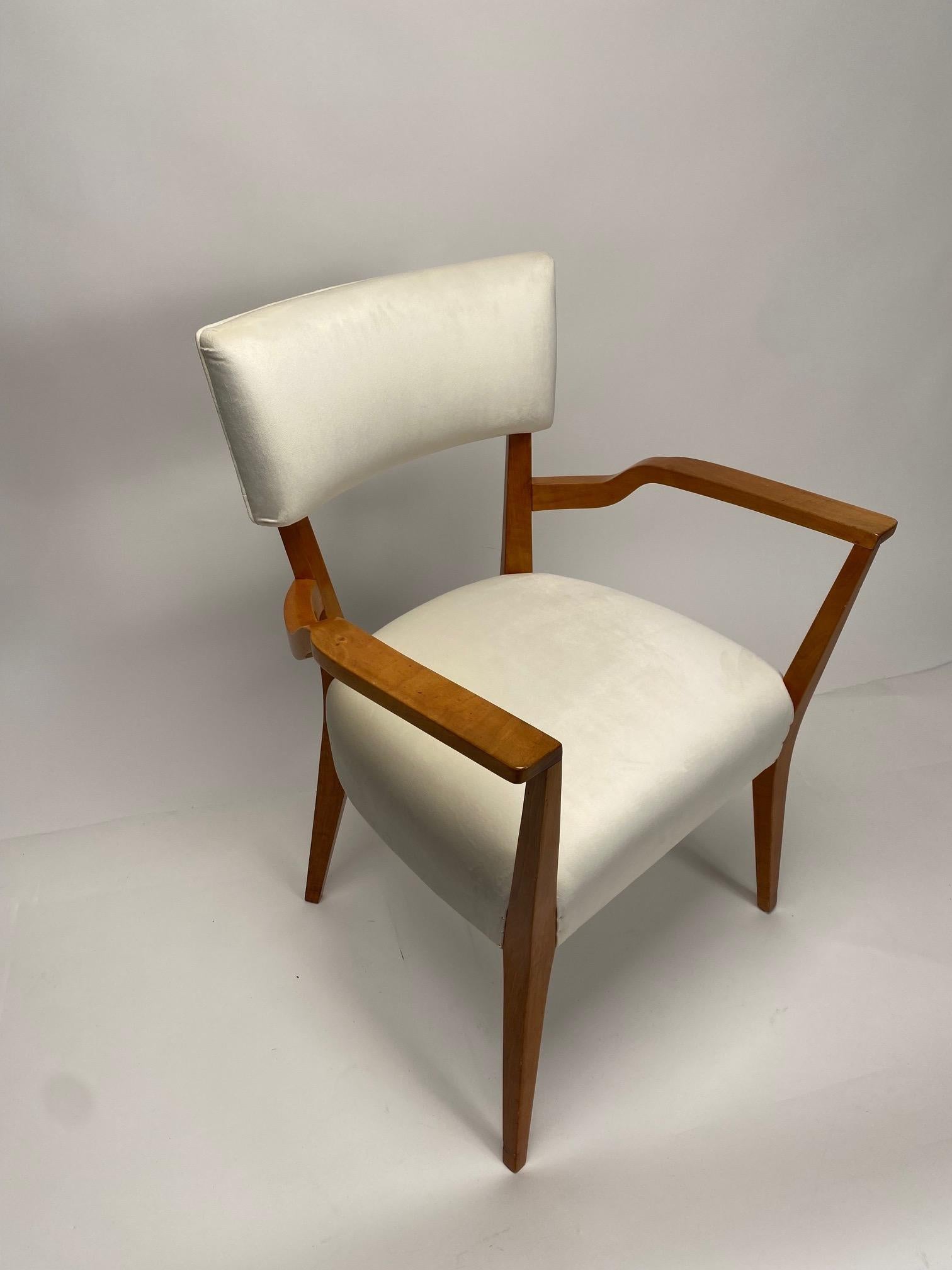 Pair of Mid-Century Organic Armchairs, Gio Ponti Style, velvet and wood, 1950s For Sale 5