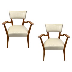 Paar organische Sessel aus der Mitte des Jahrhunderts, Gio Ponti-Stil, Samt und Holz, 1950er Jahre