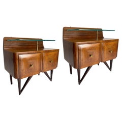 mid century organic Pair of Mid-Century organic bedside tables in wood and brass, Italy