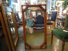 Pair of Mid-Century Organic Modern Rattan Mirrors