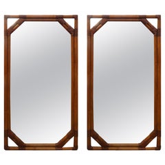 Pair of Mid-Century Organic Modern Rattan Mirrors