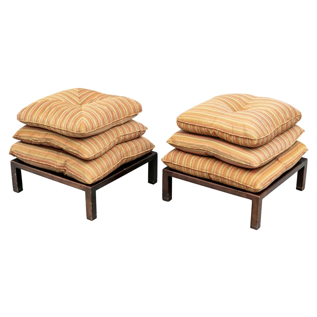 Pair of Mid Century Ottomans with Cushion Tops For Sale