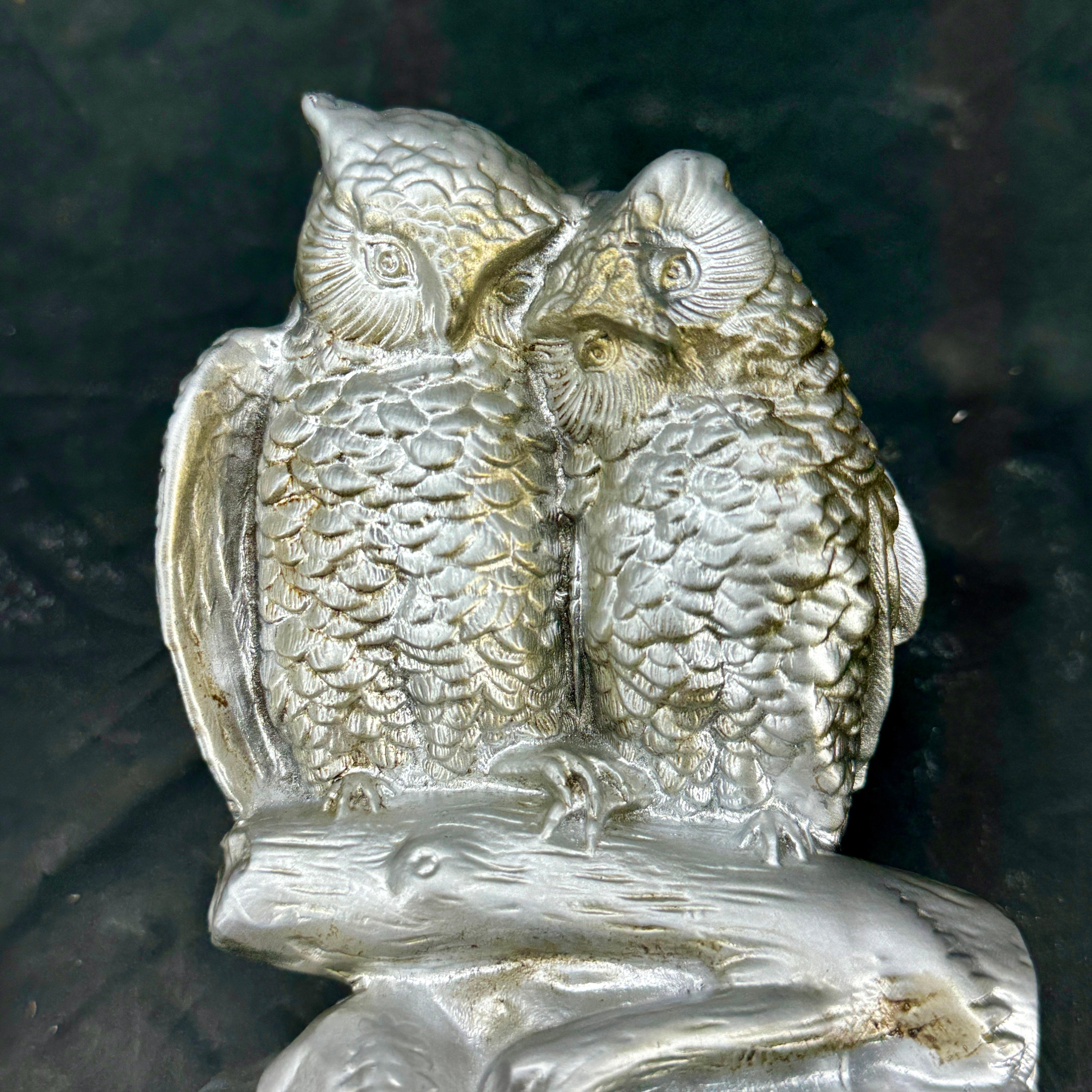 Paire de serre-livres hibou du milieu du siècle en argent en vente 3