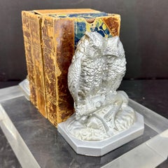 Pair of Mid-Century Owl Bookends Sculptures in Silver