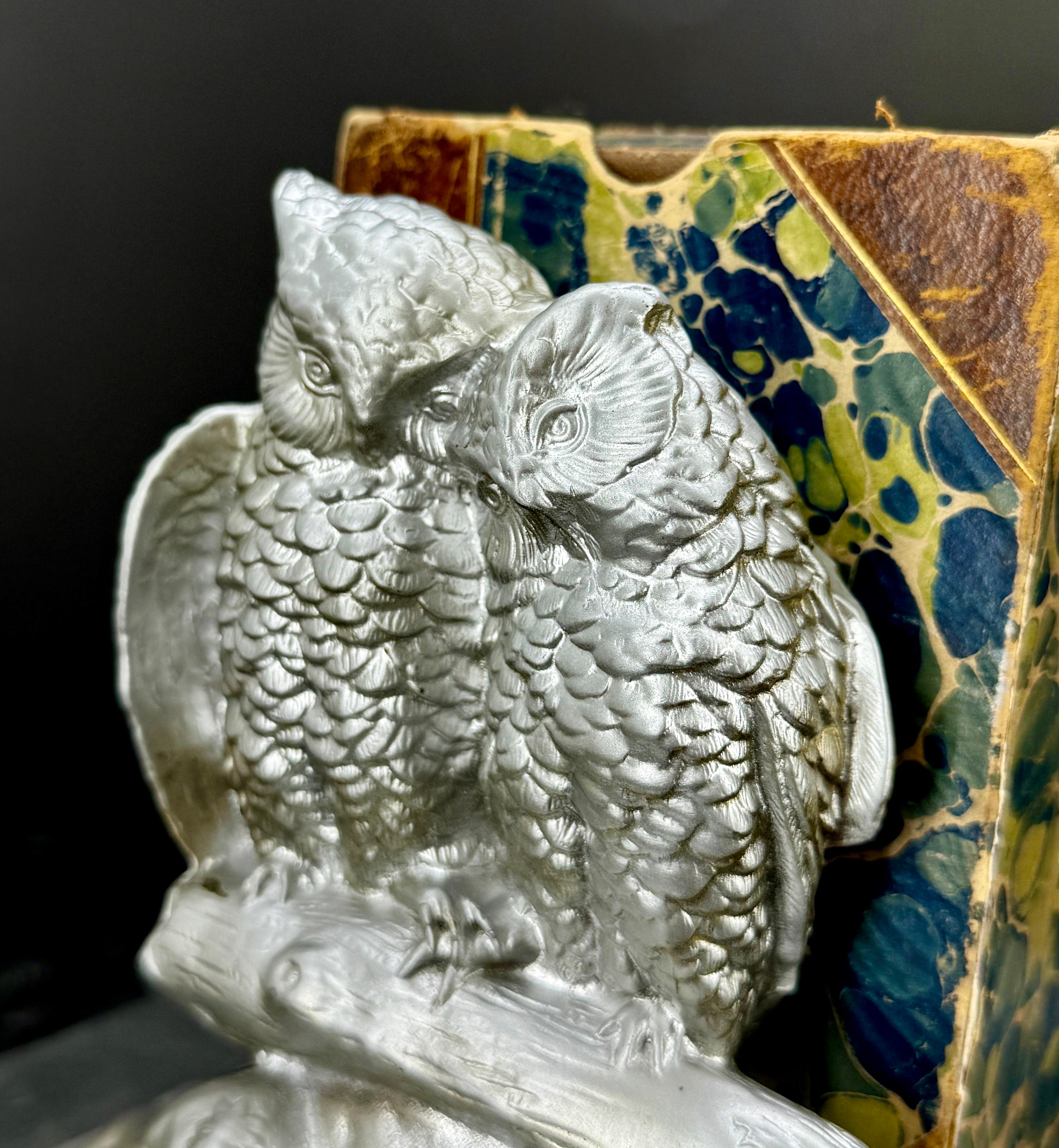20ième siècle Paire de serre-livres hibou du milieu du siècle en argent en vente