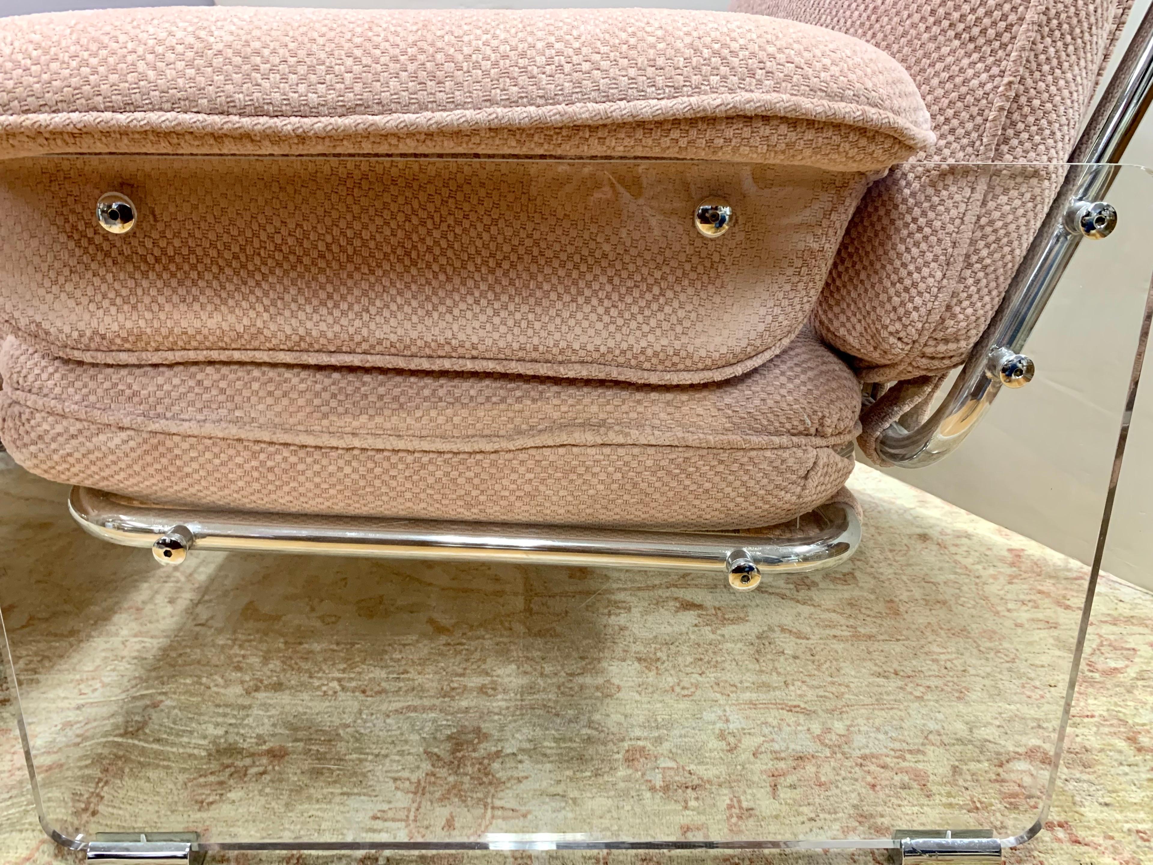 American Pair of Mid Century Pace Argenta Pink Lucite and Chrome Lounge Chairs