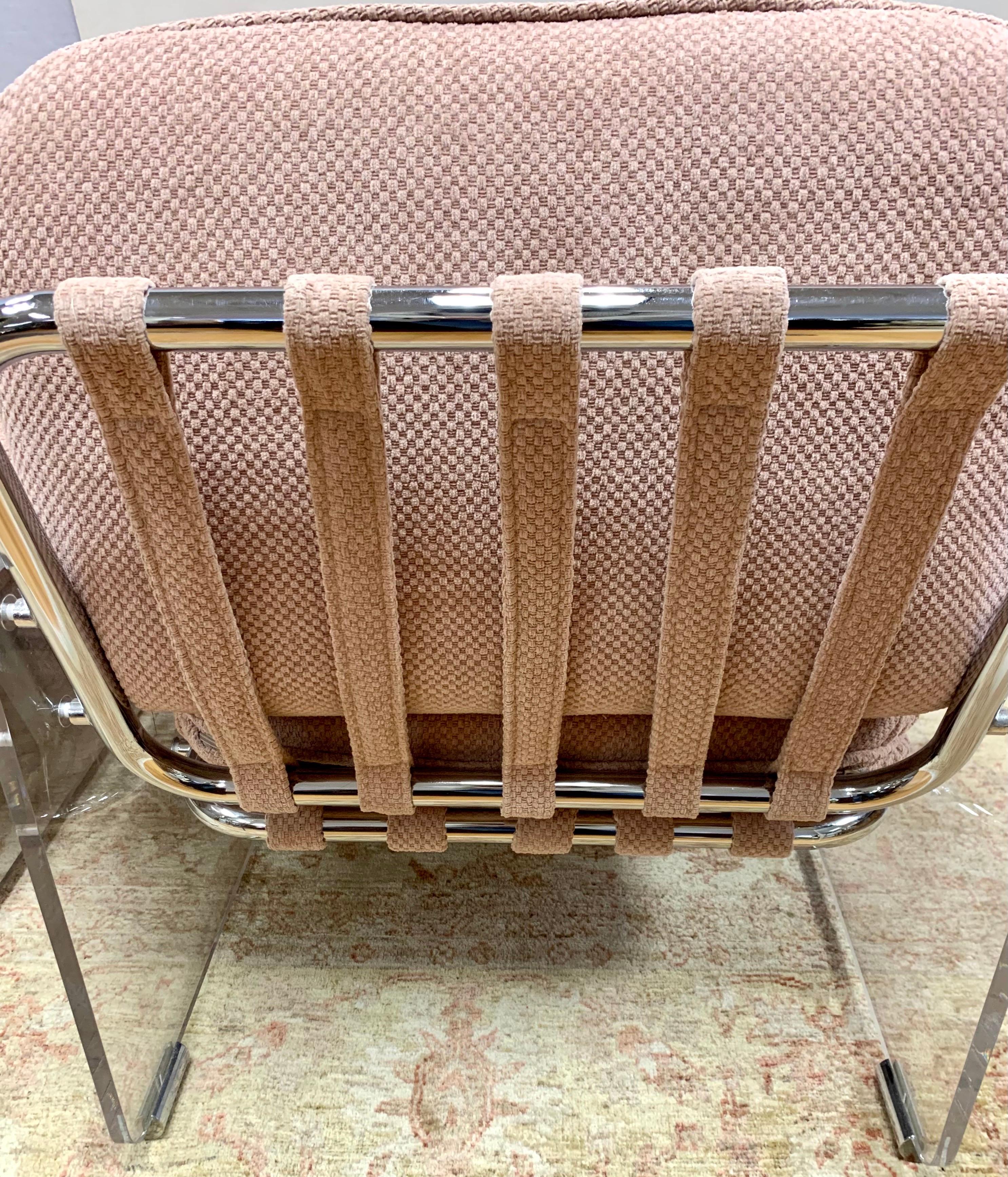 Late 20th Century Pair of Mid Century Pace Argenta Pink Lucite and Chrome Lounge Chairs