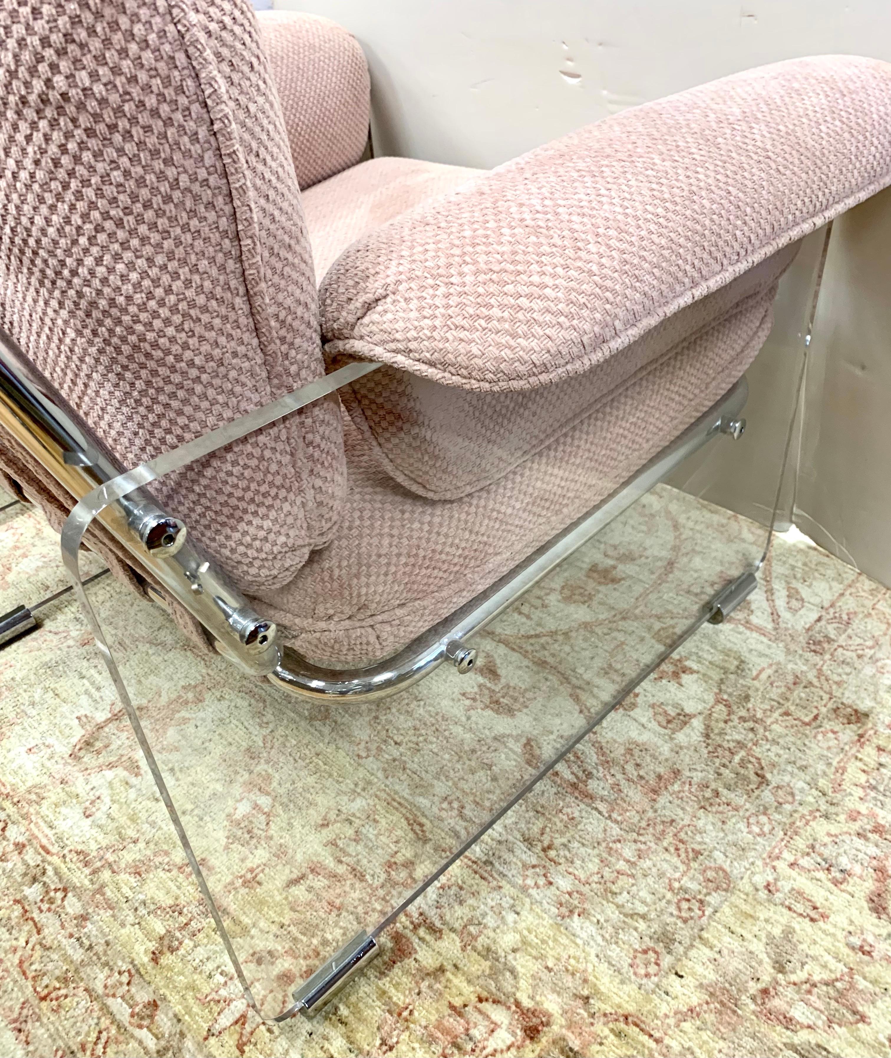 Pair of Mid Century Pace Argenta Pink Lucite and Chrome Lounge Chairs 2