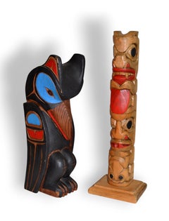 Pair of Mid-Century Pacific Northwest Coast Indigenous Wood Totem Carvings