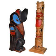 Pair of Mid-Century Pacific Northwest Coast Indigenous Wood Totem Carvings