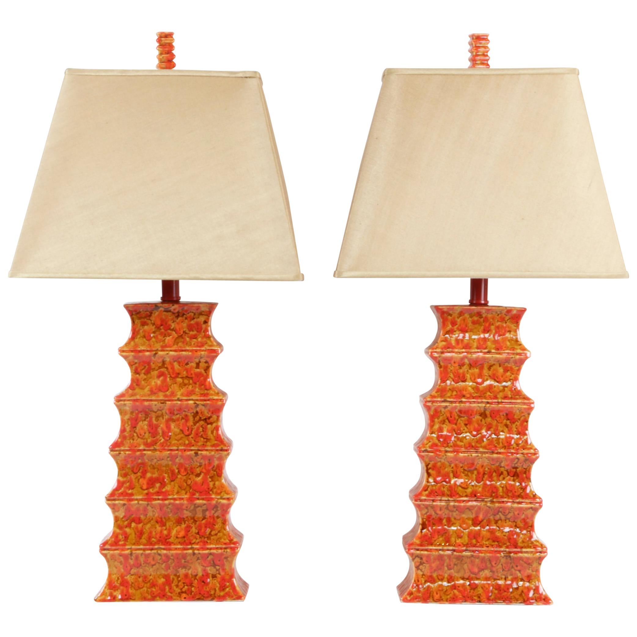 Pair of Midcentury Pagoda Style Lamps