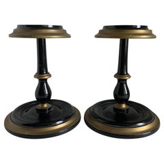 Pair of Mid-Century Painted Black Wooden Hat Stands