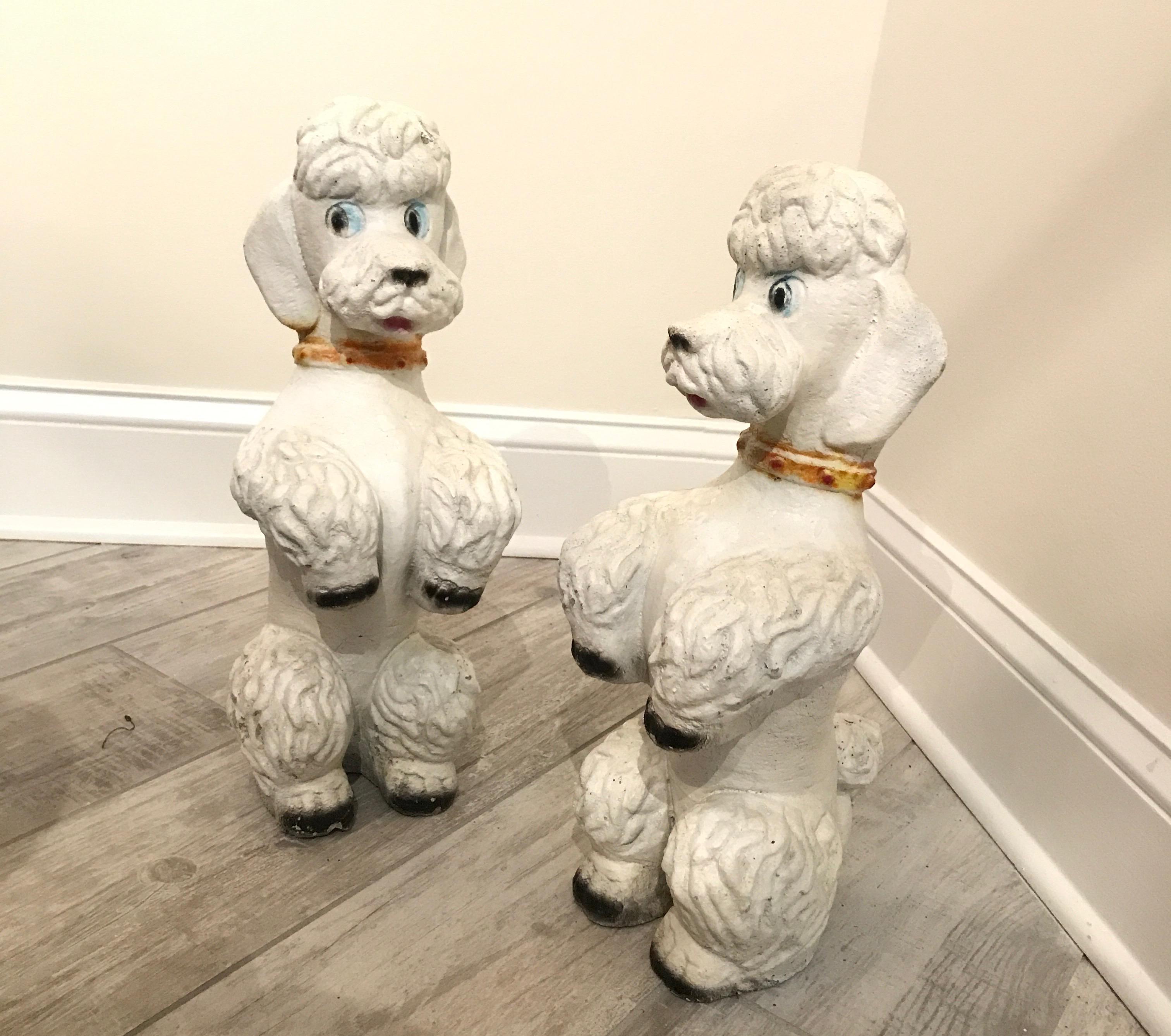 American Pair of Midcentury Painted Concrete French Poodles