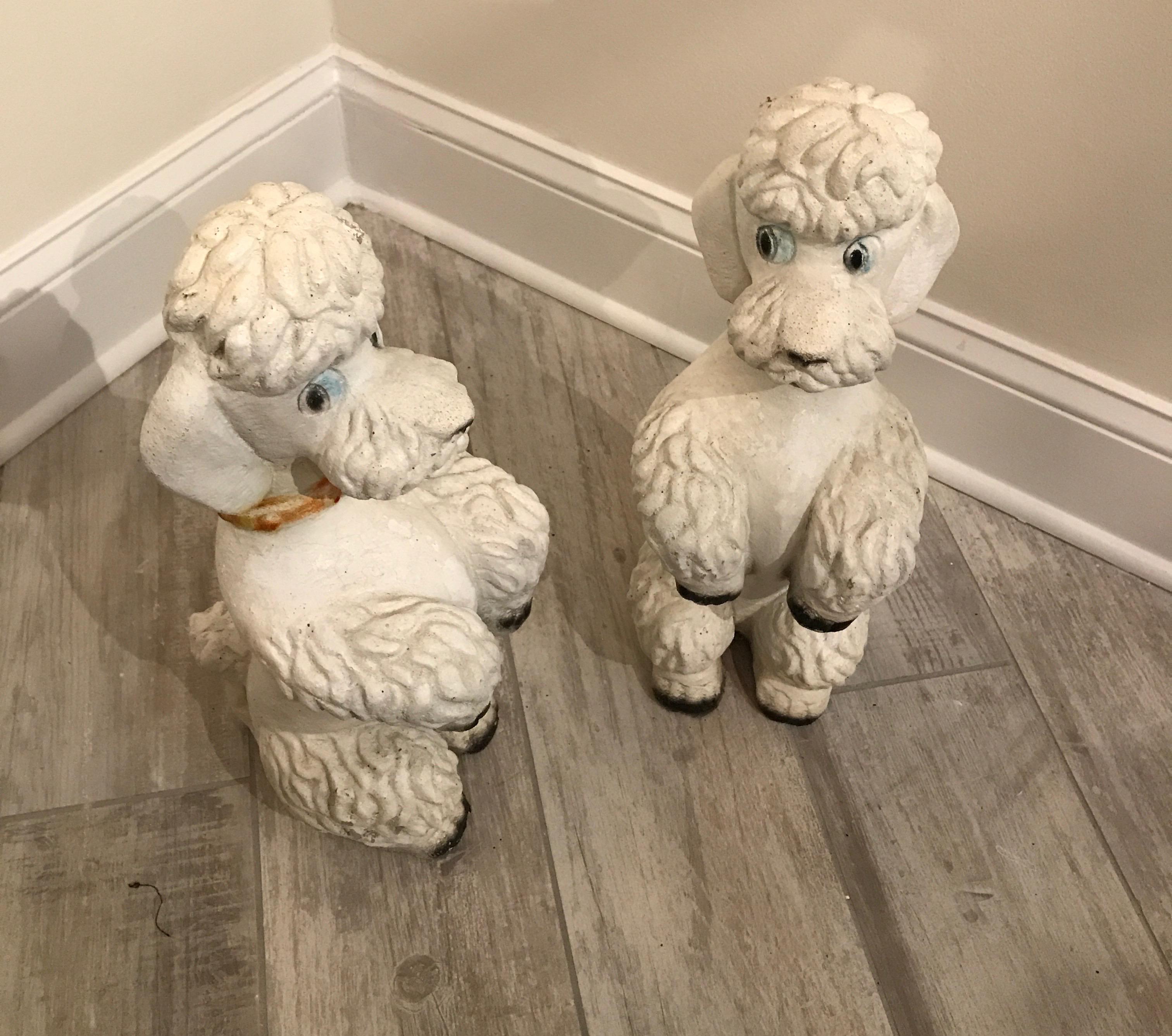 Pair of Midcentury Painted Concrete French Poodles In Good Condition In West Palm Beach, FL