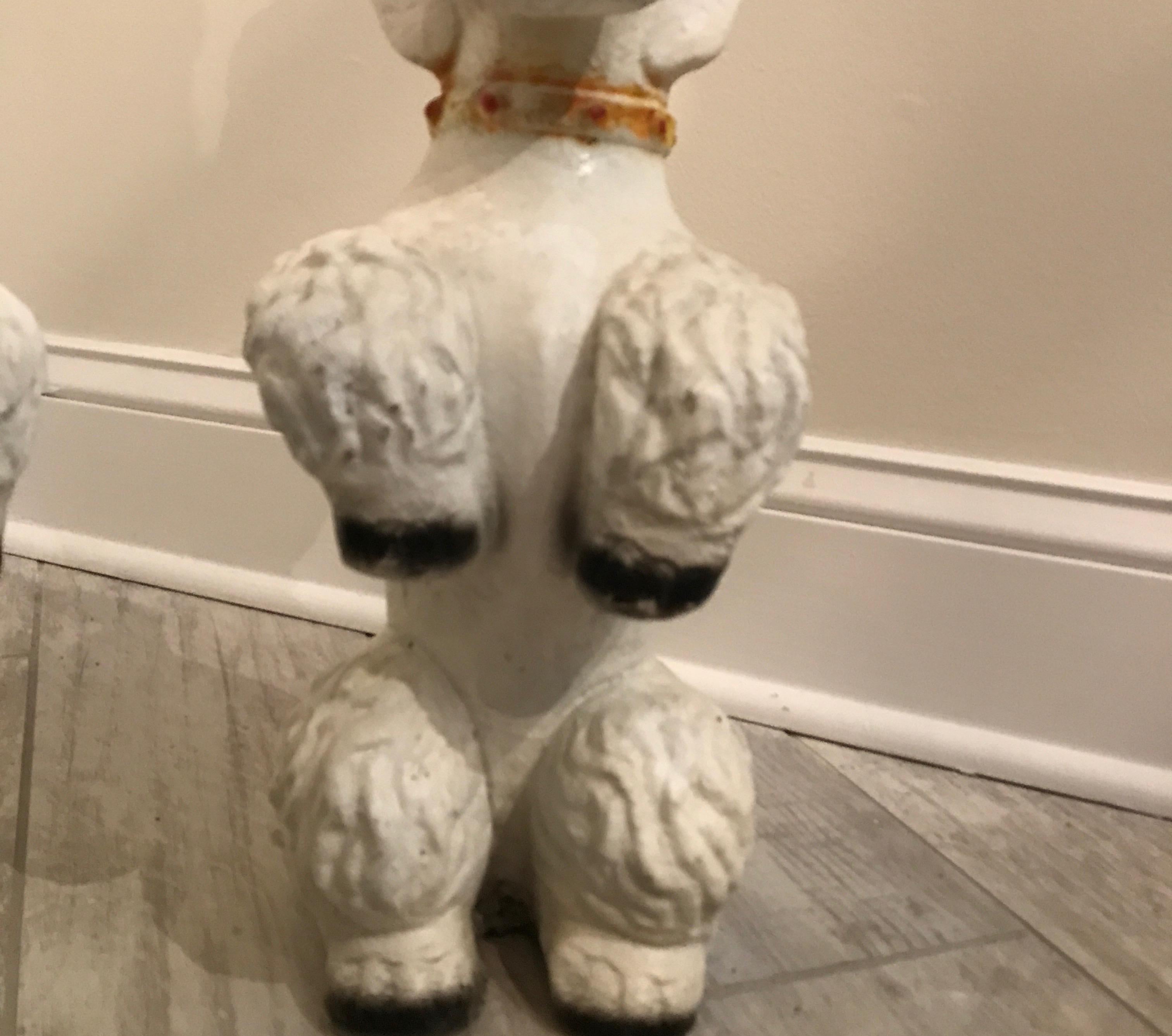 Pair of Midcentury Painted Concrete French Poodles 2