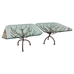 Pair of Mid-Century Painted Iron End Tables with Bronze Bird Motifs, circa 1960