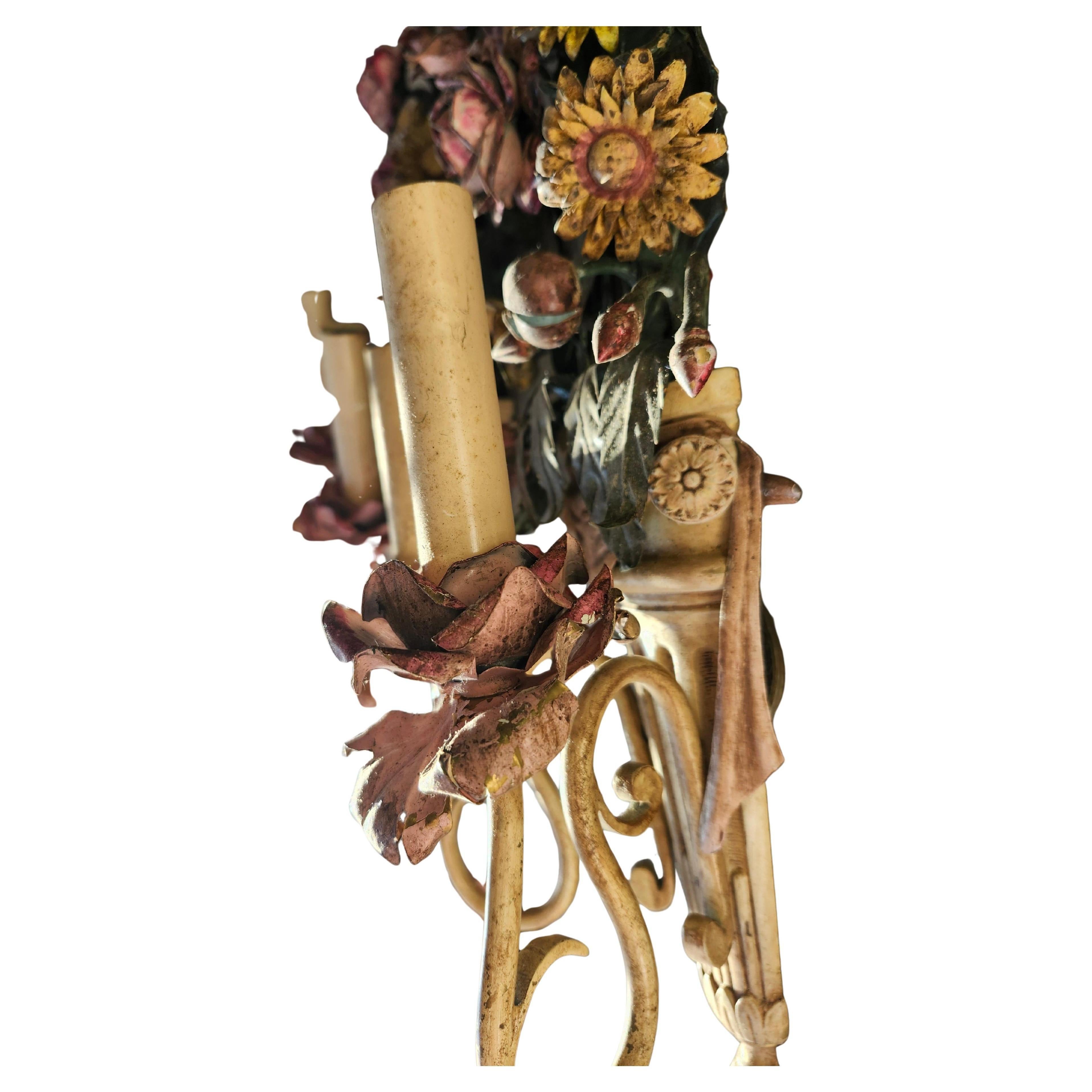 Mid-20th Century Pair of Mid-Century Painted Tole Ware Sconces C1955 Italy For Sale