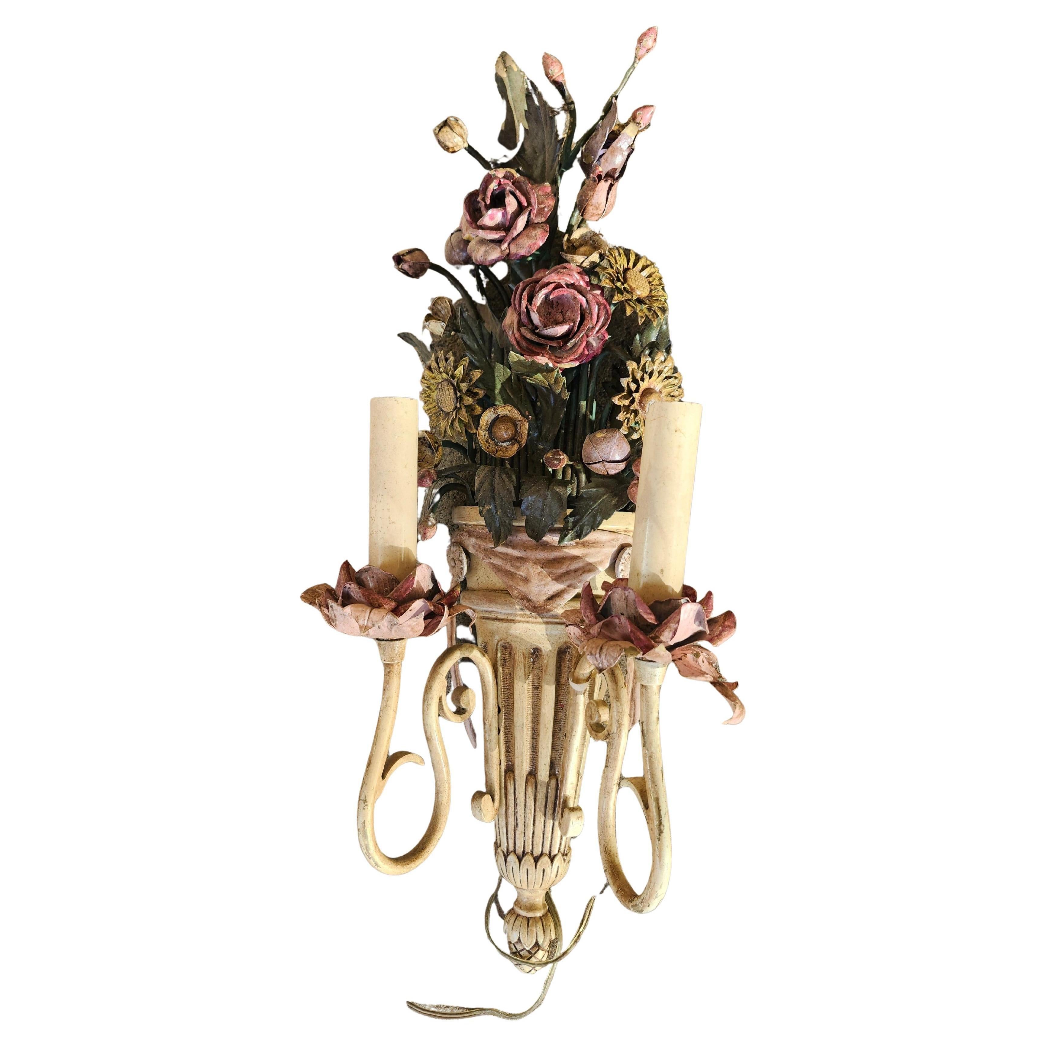Metal Pair of Mid-Century Painted Tole Ware Sconces C1955 Italy For Sale
