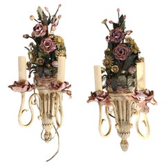 Pair of Mid-Century Painted Tole Ware Sconces C1955 Italy