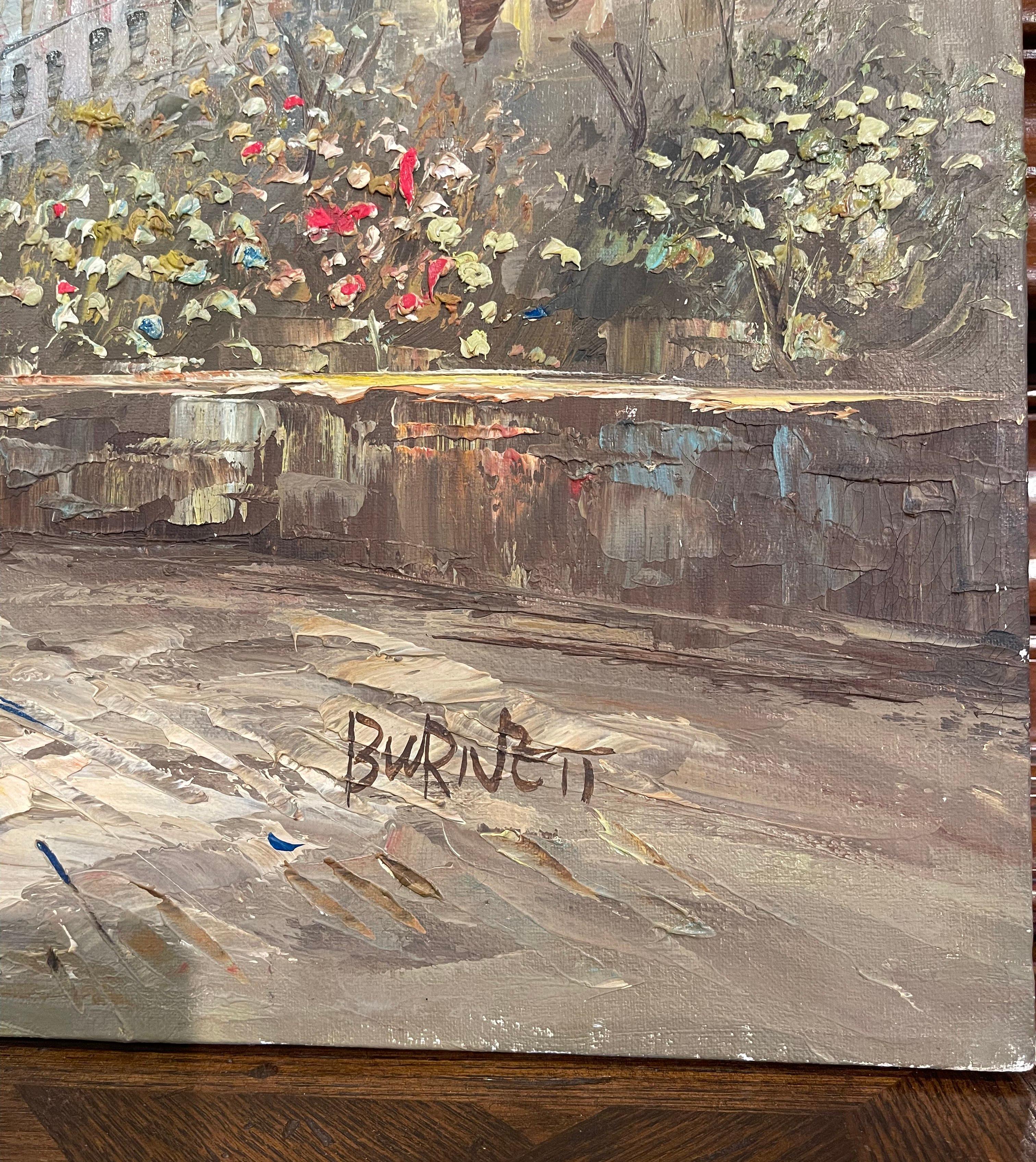 Paire de scènes parisiennes du milieu du siècle - Peintures à l'huile sur toile signées C. Burnett en vente 1