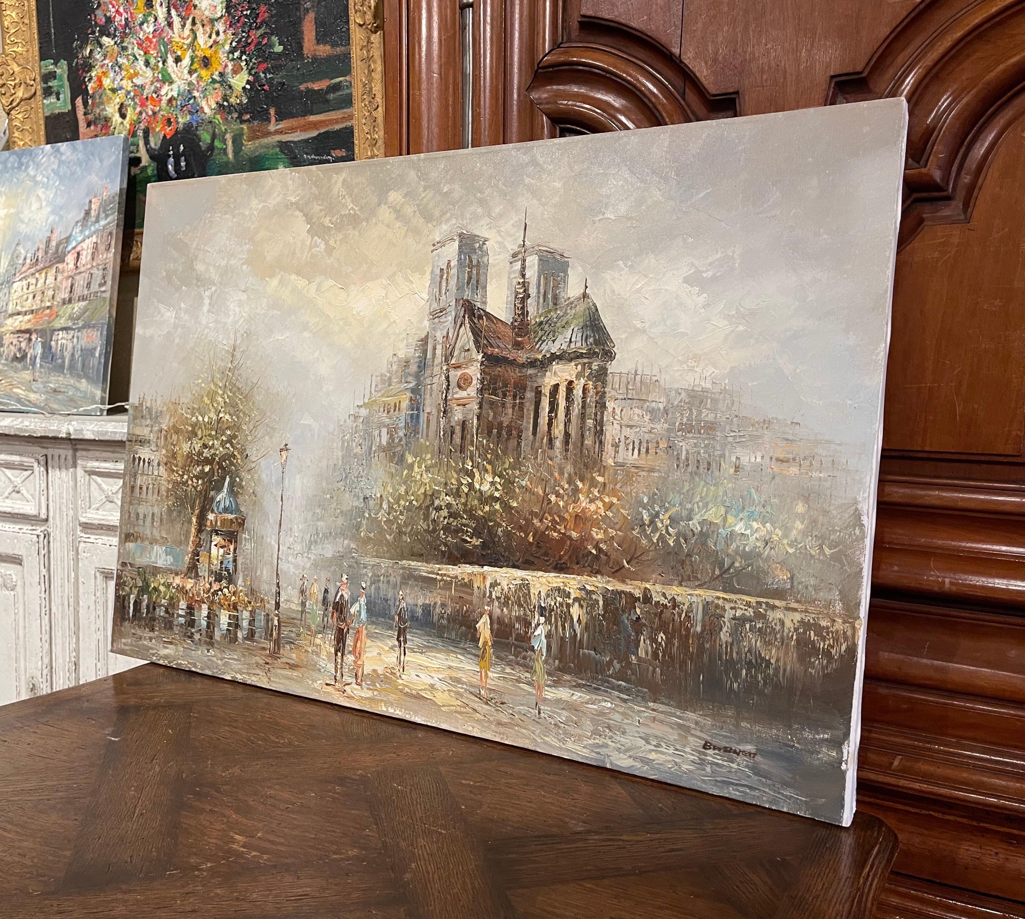 Pair of Mid-Century Parisian Scenes Oil on Canvas Paintings Signed C. Burnett For Sale 4