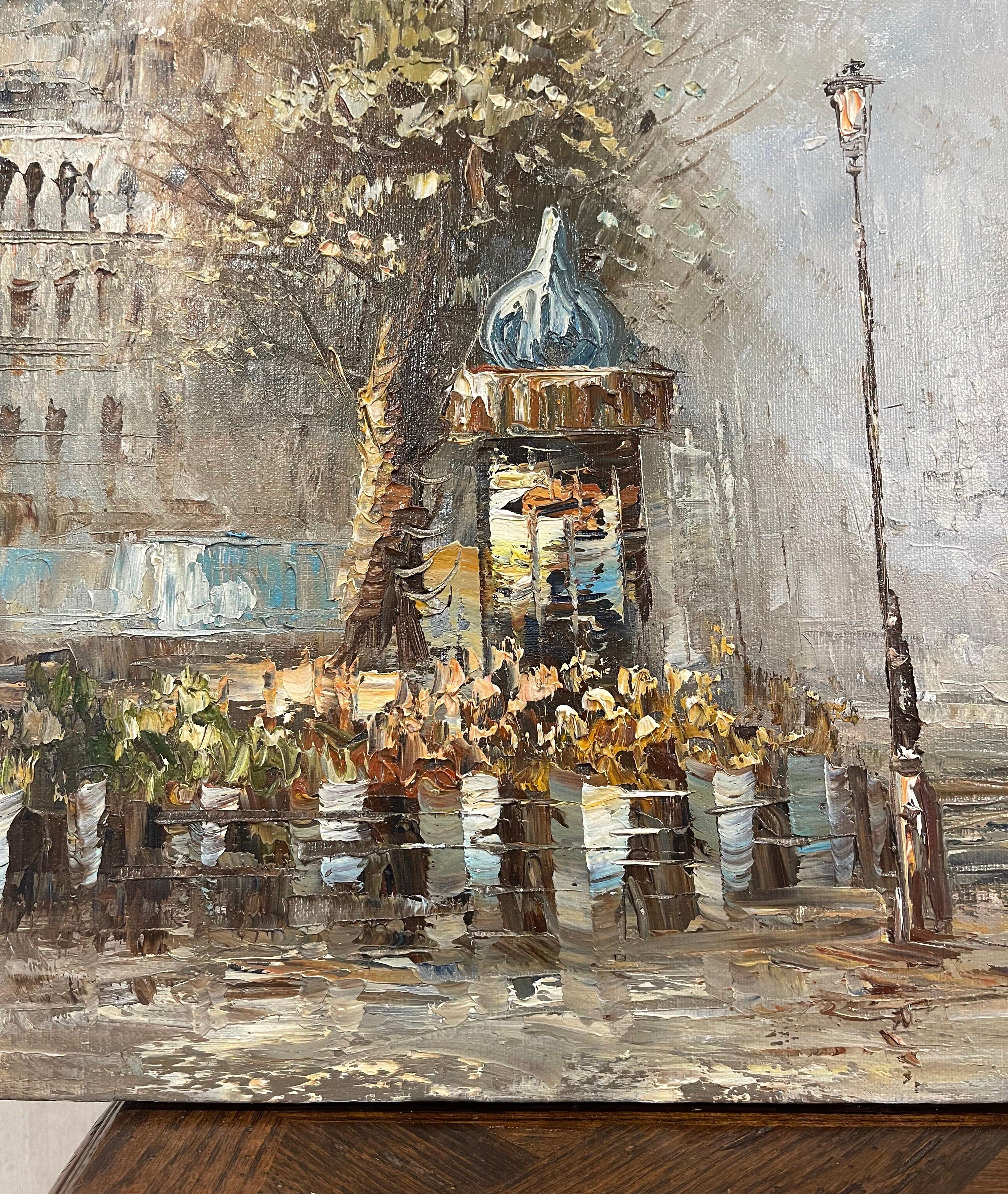 Paire de scènes parisiennes du milieu du siècle - Peintures à l'huile sur toile signées C. Burnett en vente 5