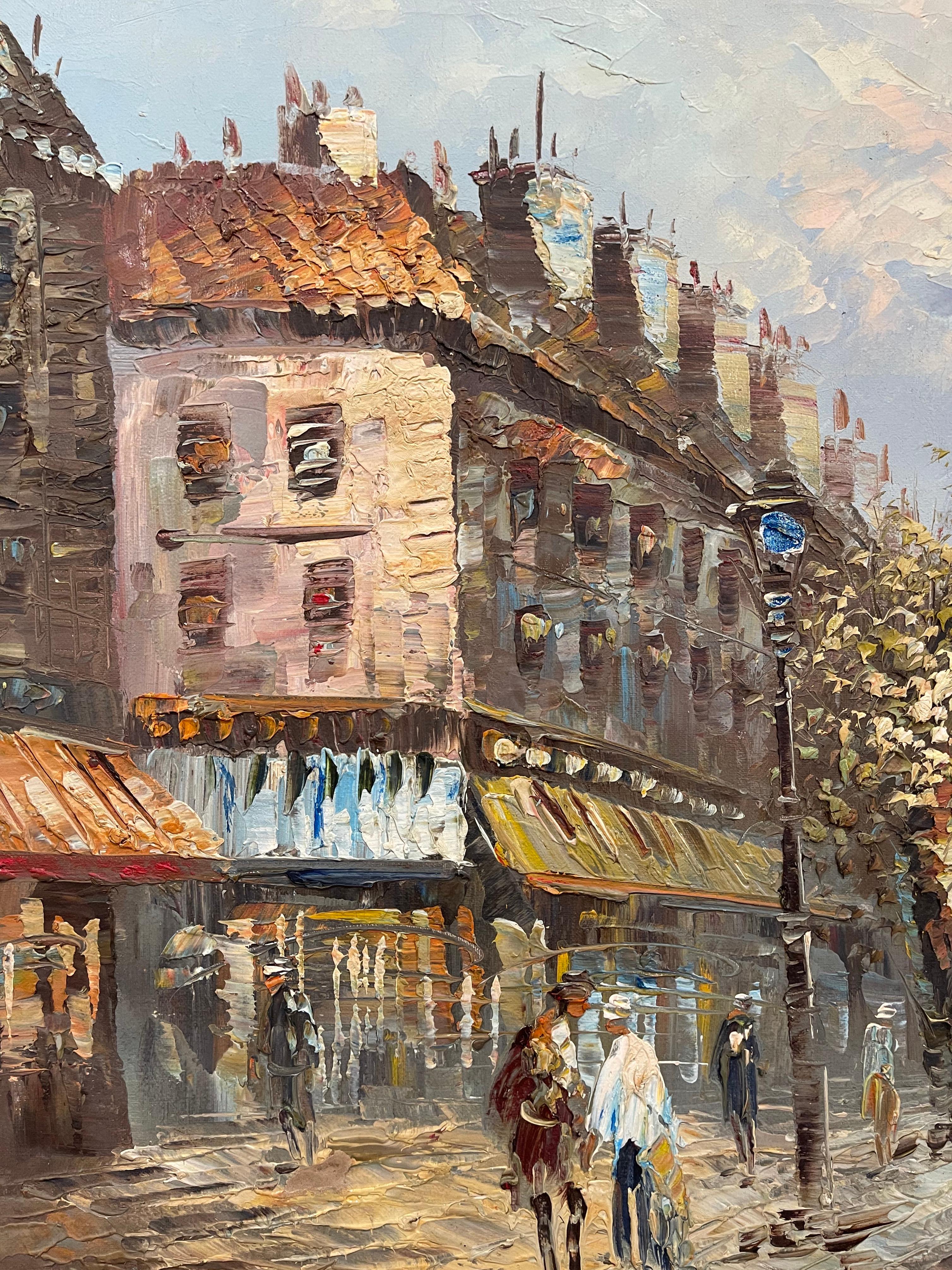 Paire de scènes parisiennes du milieu du siècle - Peintures à l'huile sur toile signées C. Burnett en vente 7