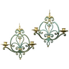 Vintage Pair of Mid-Century Patinated and Gilt Iron Wall Lights
