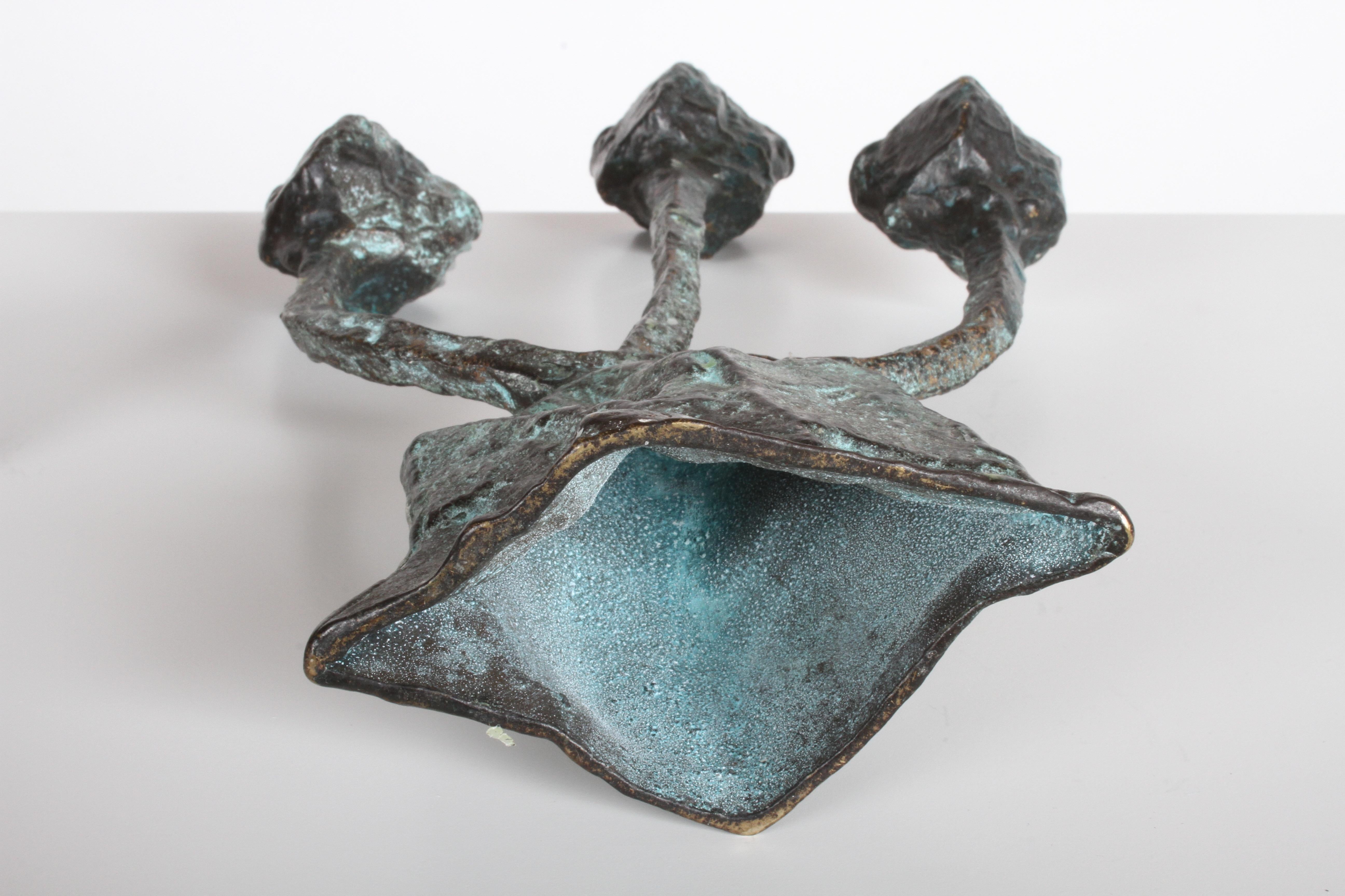 Pair of Midcentury Patinated Bronze Brutalist Candleholders 5