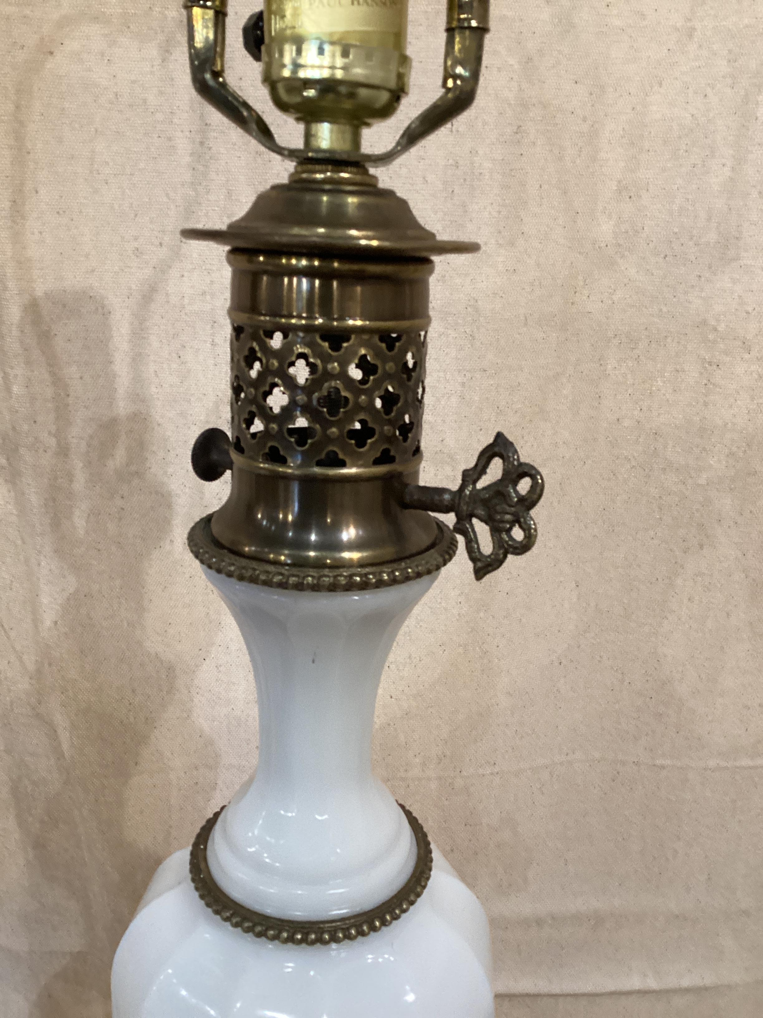 Mid-Century Modern Pair of Mid Century Paul Hanson White Opaline Lamps  For Sale