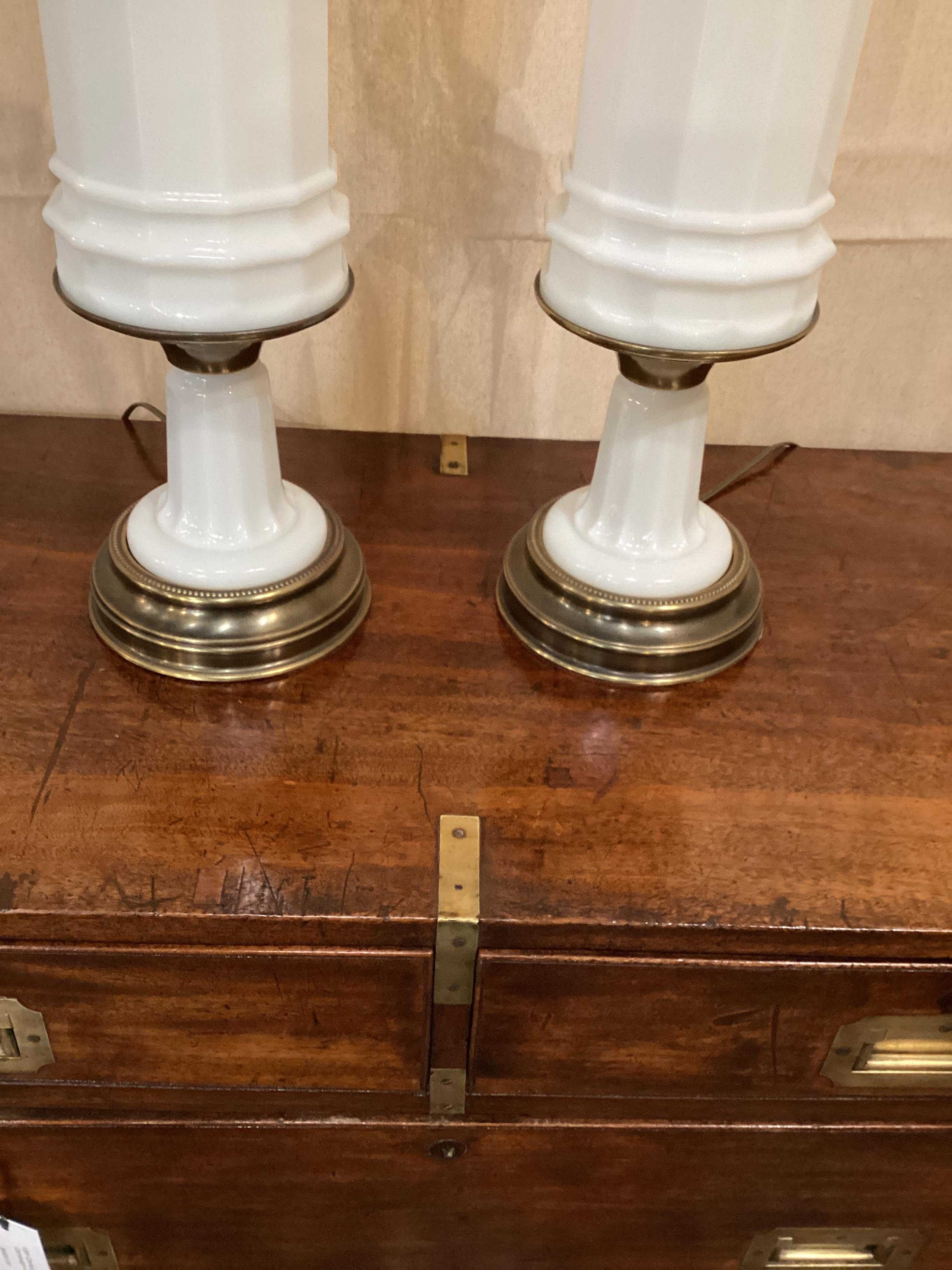 Pair of Mid Century Paul Hanson White Opaline Lamps  In Good Condition For Sale In Chapel Hill, NC