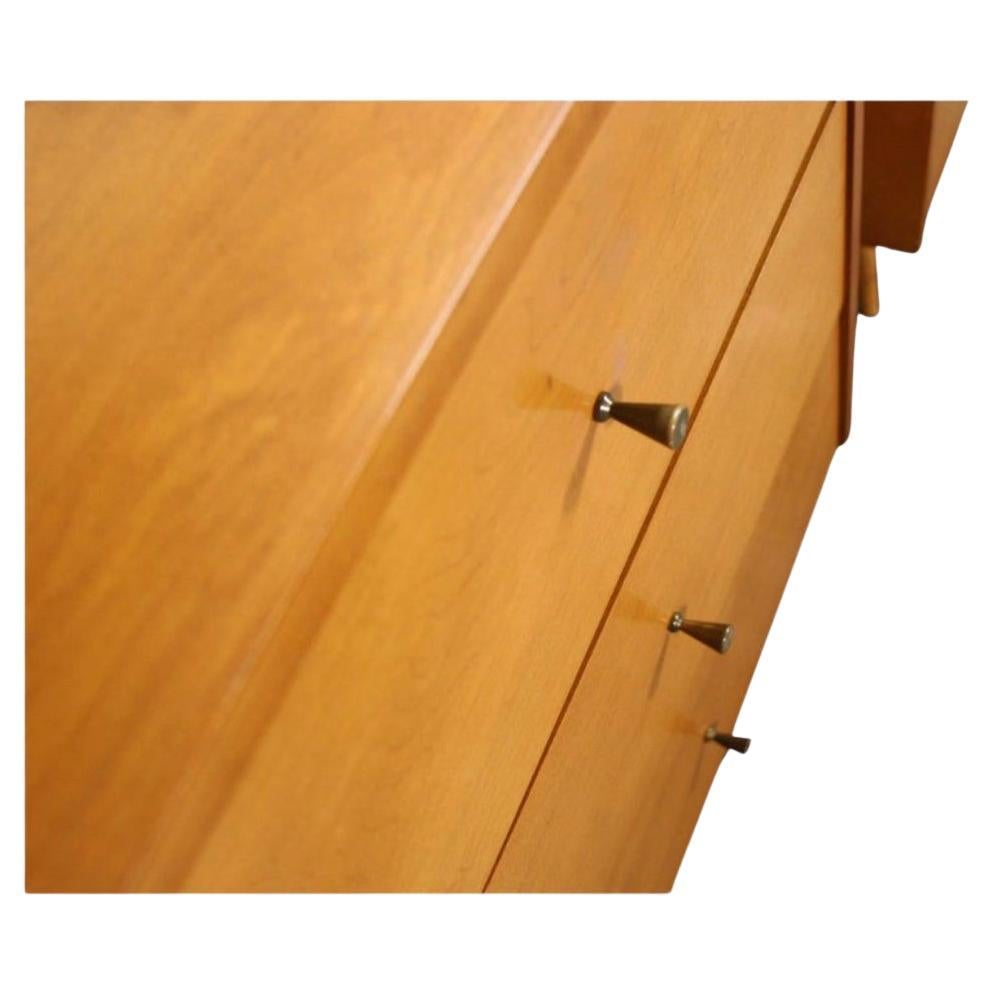 Woodwork Pair of Mid century Paul McCobb 3 Drawer #1506 Nightstands Blonde Maple Brass