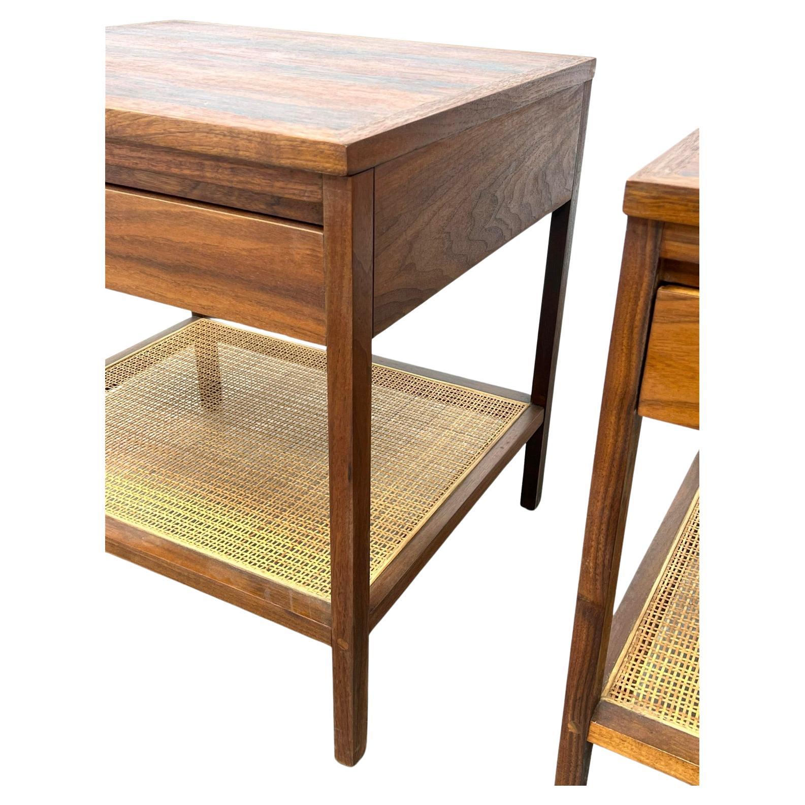 American Pair of Mid century Paul Mccobb for Lane walnut rosewood cane nightstands