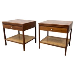 Pair of Mid century Paul Mccobb for Lane walnut rosewood cane nightstands