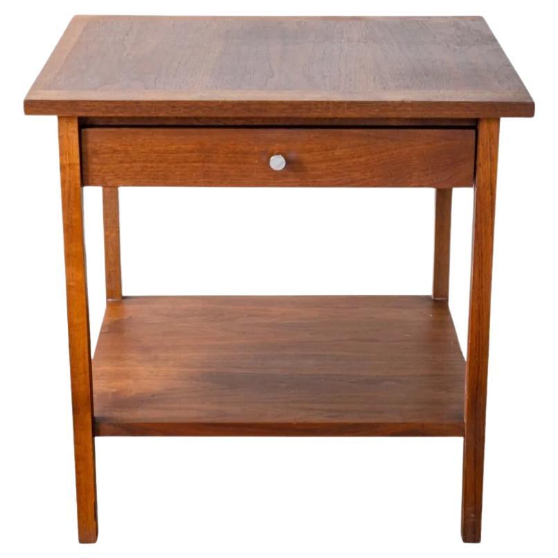 Pair Mid century Paul Mccobb for Lane walnut rosewood and cane nightstands. Designed by Paul Mccobb and manufactured by Lane in Alta Vista VA. Walnut with rosewood sections and solid oak drawer construction with a chrome nickel pull. Has a walnut