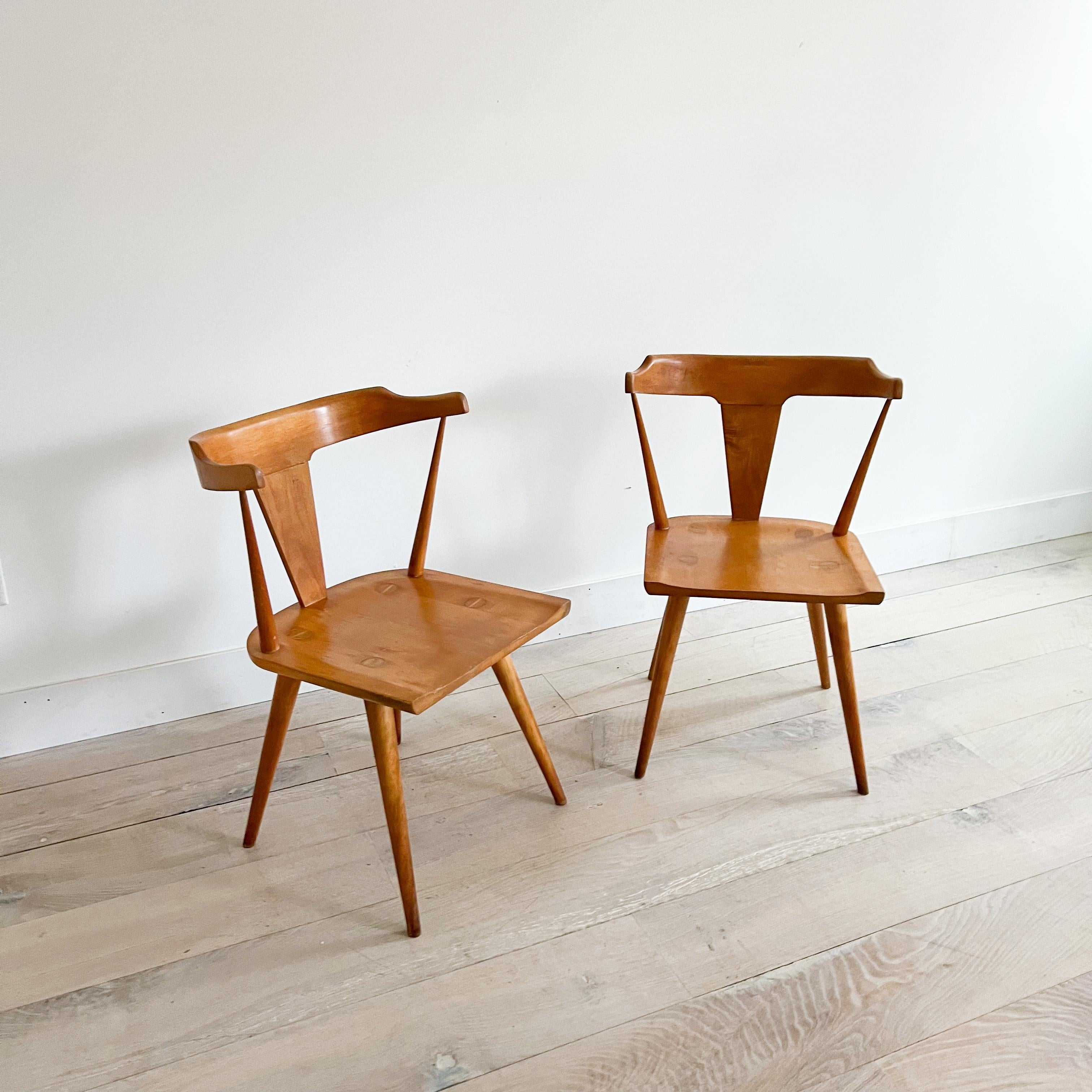 Pair of Mid Century Paul McCobb Maple T Back Chairs In Good Condition In Asheville, NC