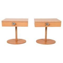 Pair of Mid Century pedestal base birch single drawer nightstands