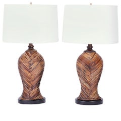 Pair of Mid Century Pencil Reed Table Lamps