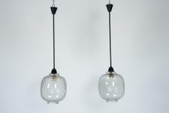 Pair of Mid-Century pendant lamps in smoked Murano glass, Italy, 1950s