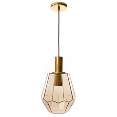 Paar Mid-Century Pendelleuchten von Limburg, Messing, Bernstein, Rauchglas, 1970er Jahre