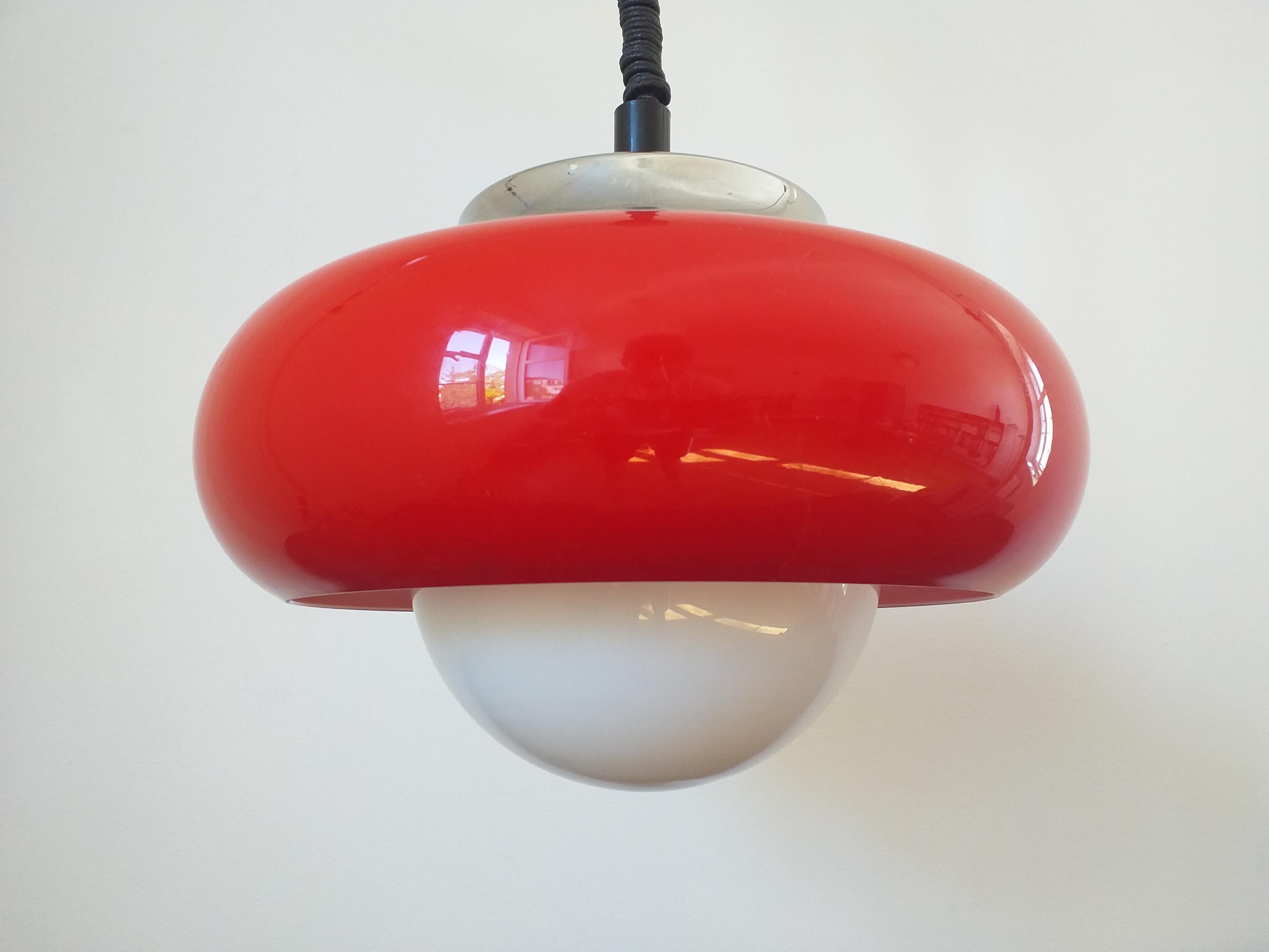 Pair of Midcentury Pendants Meblo Designed by Harvey Guzzini, Italy, 1970s In Good Condition In Praha, CZ